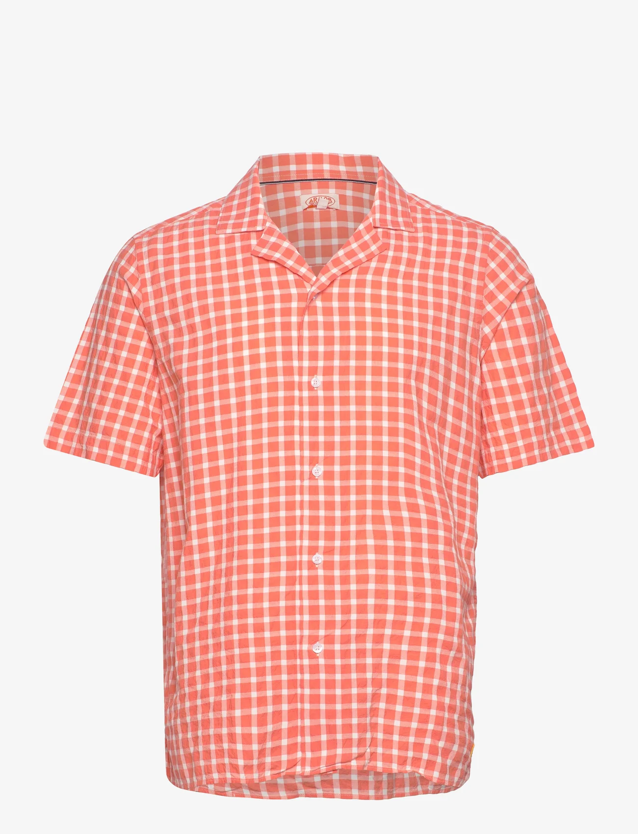 Armor Lux - Checked short-sleeved shirt - checkered shirts - carreaux coral - 0