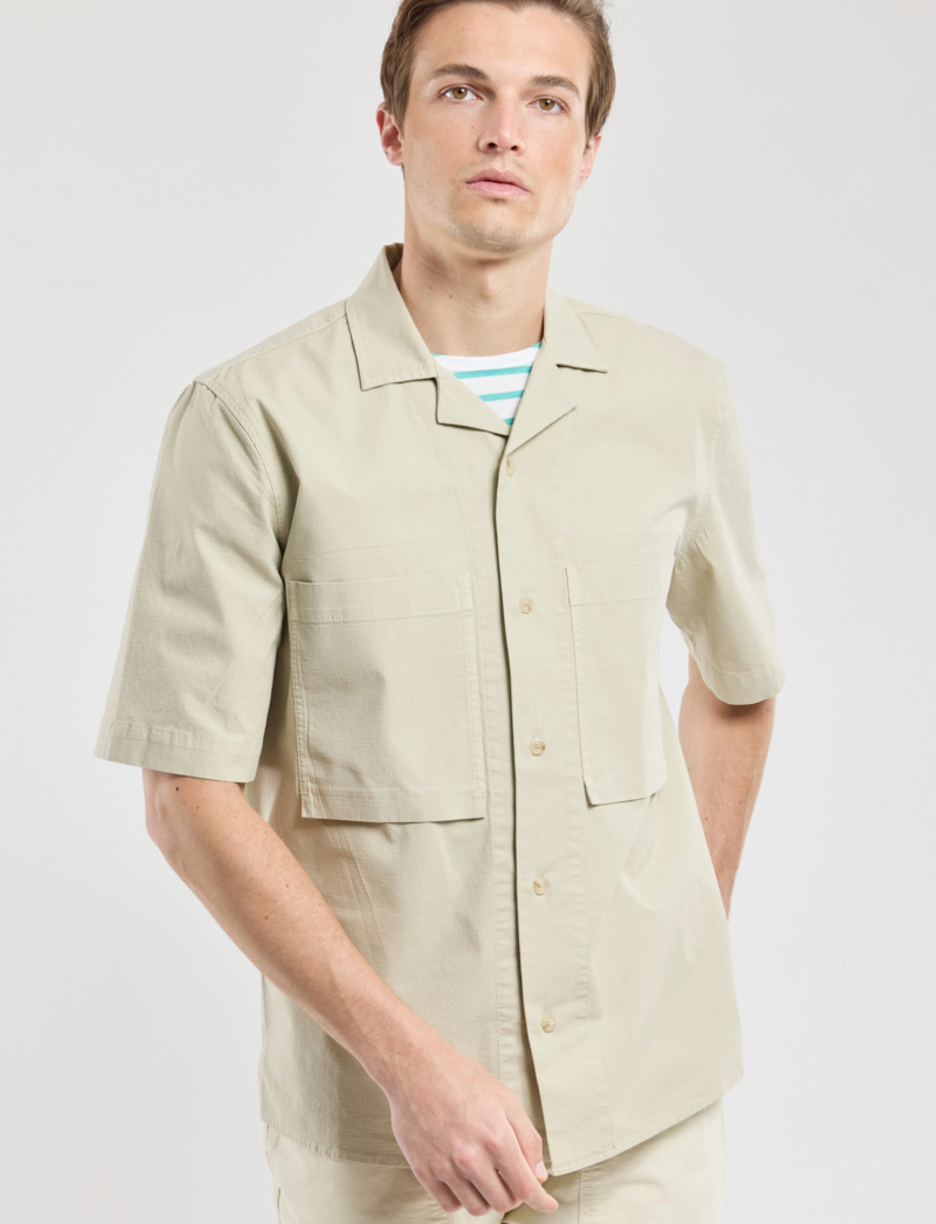 Armor Lux Shirt Short Sleeves Comfort, L, Shirts, Beige - Short-sleeved Männerswear