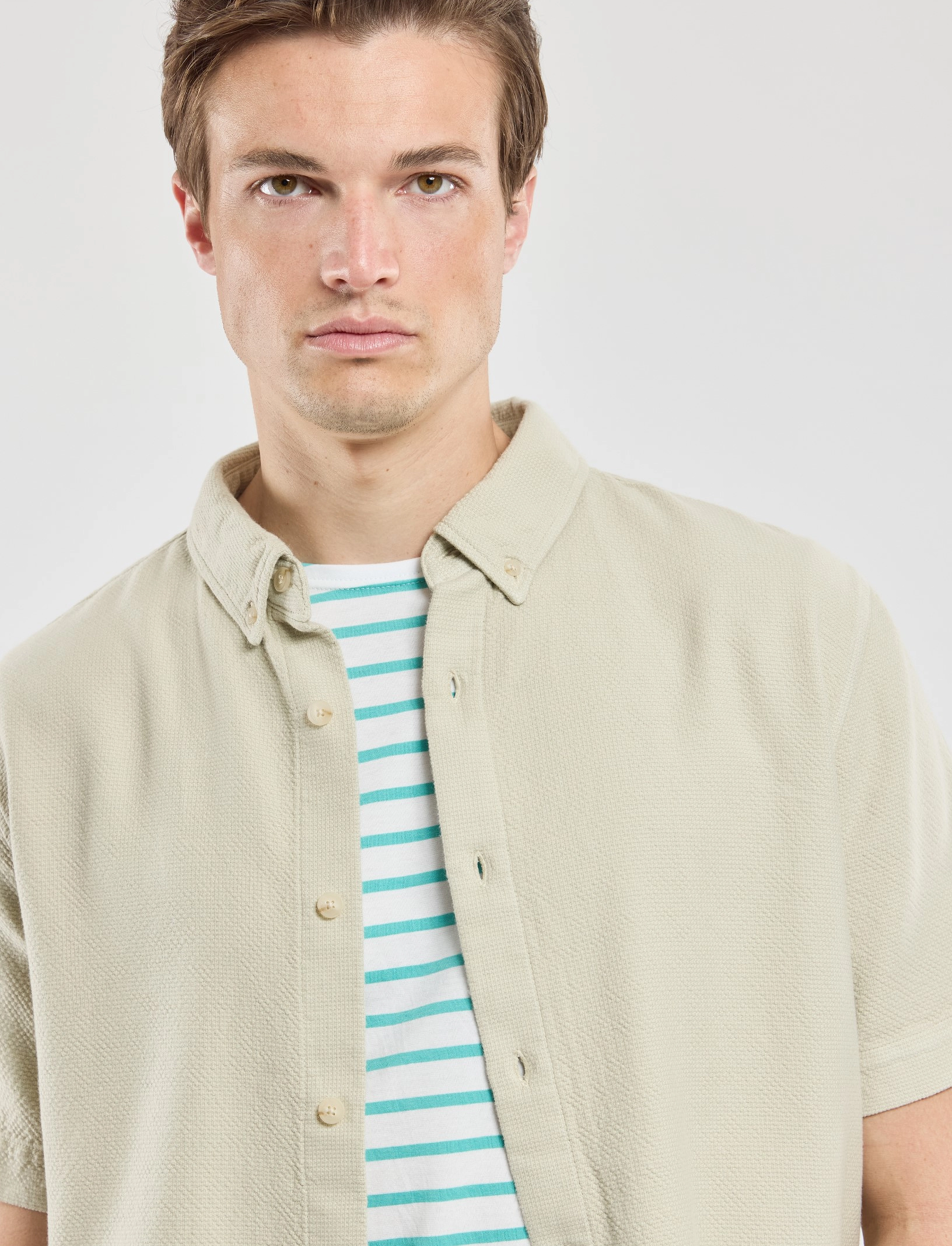 Armor Lux Shirt Short Sleeves Héritage, M, Beige, Skjorter > Kortærmede Shirts, Herre