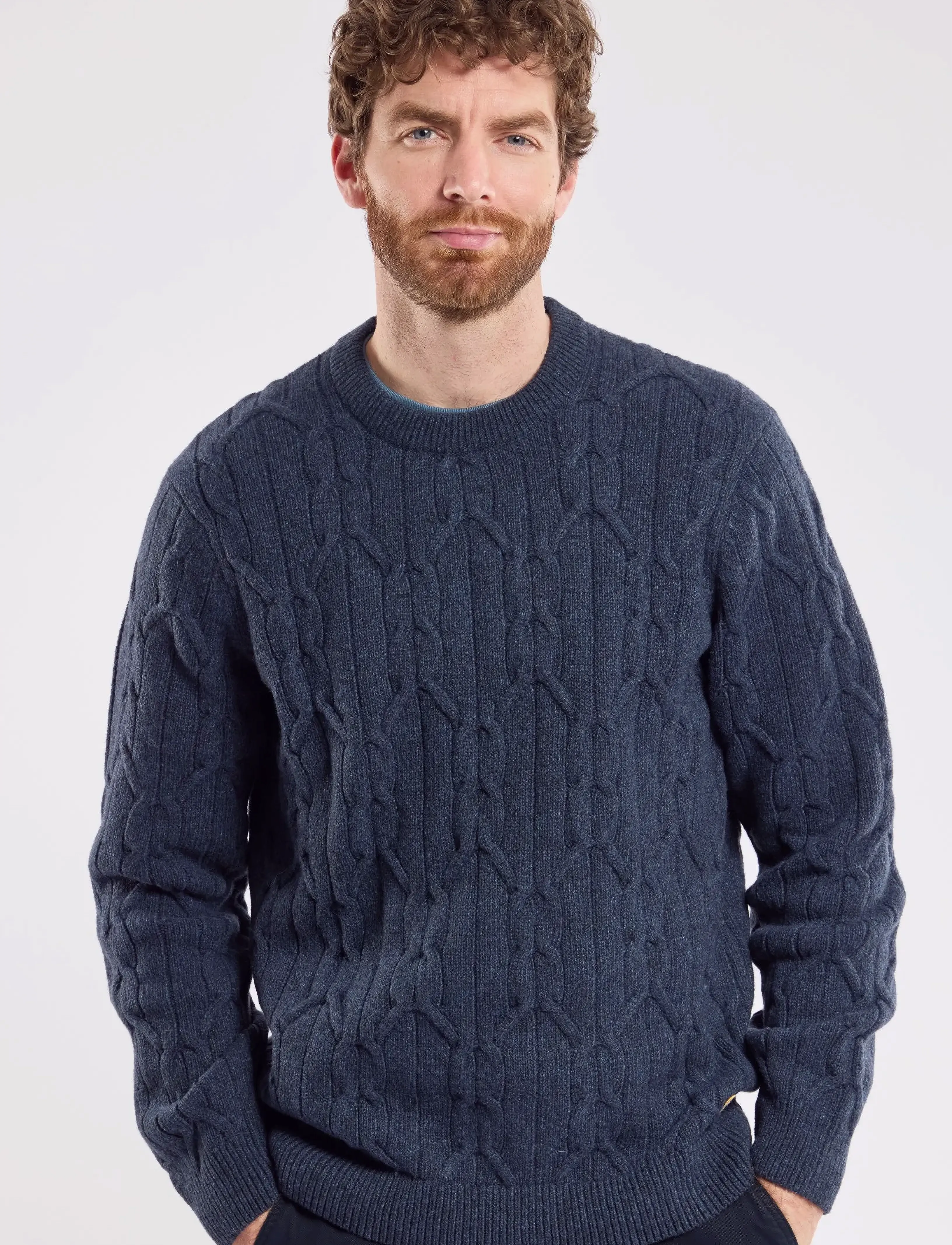Armor Lux Sweater Crewneck Héritage, Mænd, Kabelstrikket Rundhals Sweater, Navy, Str: S