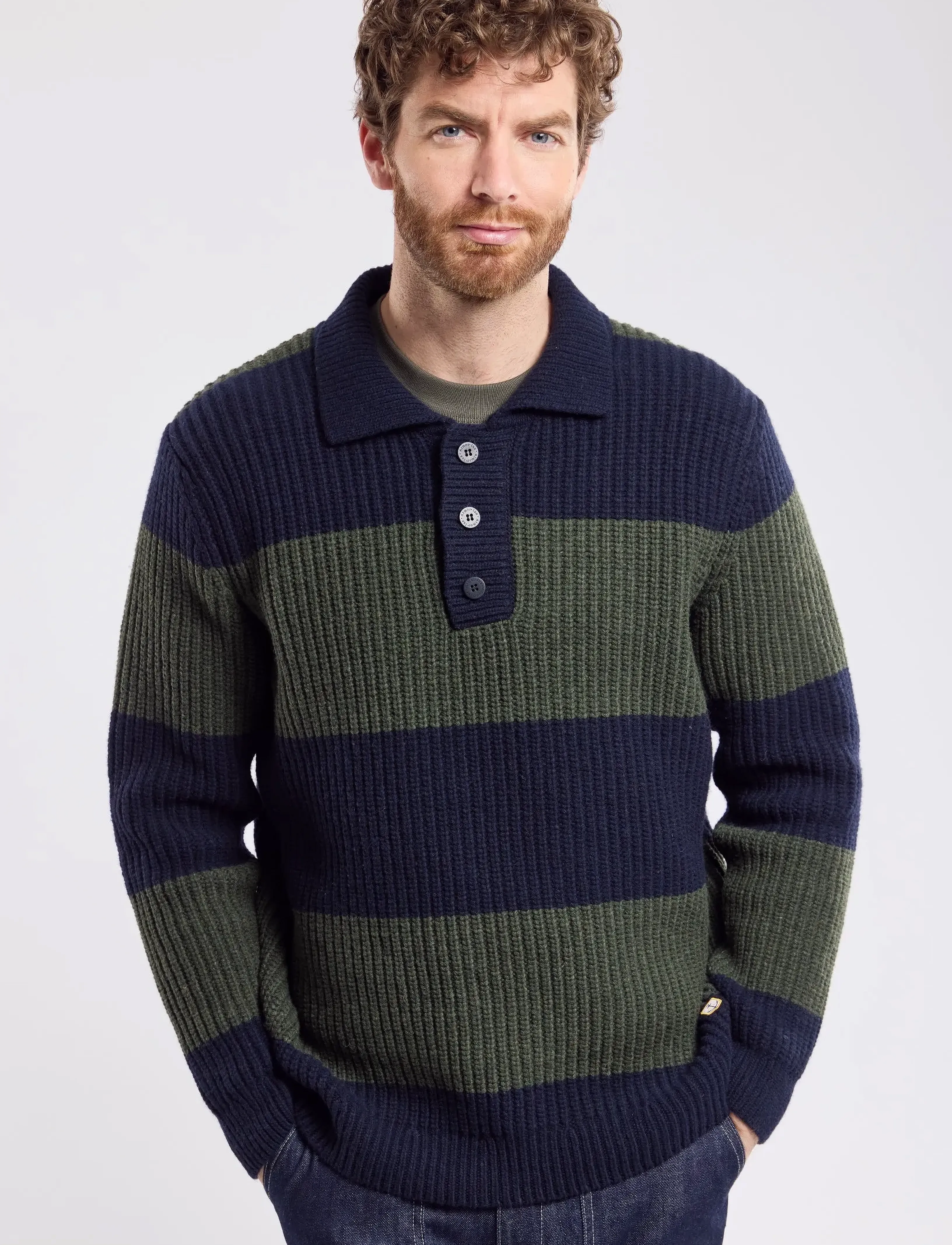 Armor Lux Sweater Polo Neck Héritage, XL, Knitwear, Marineblau - Long Sleeve Knitted Polos, Männerswear