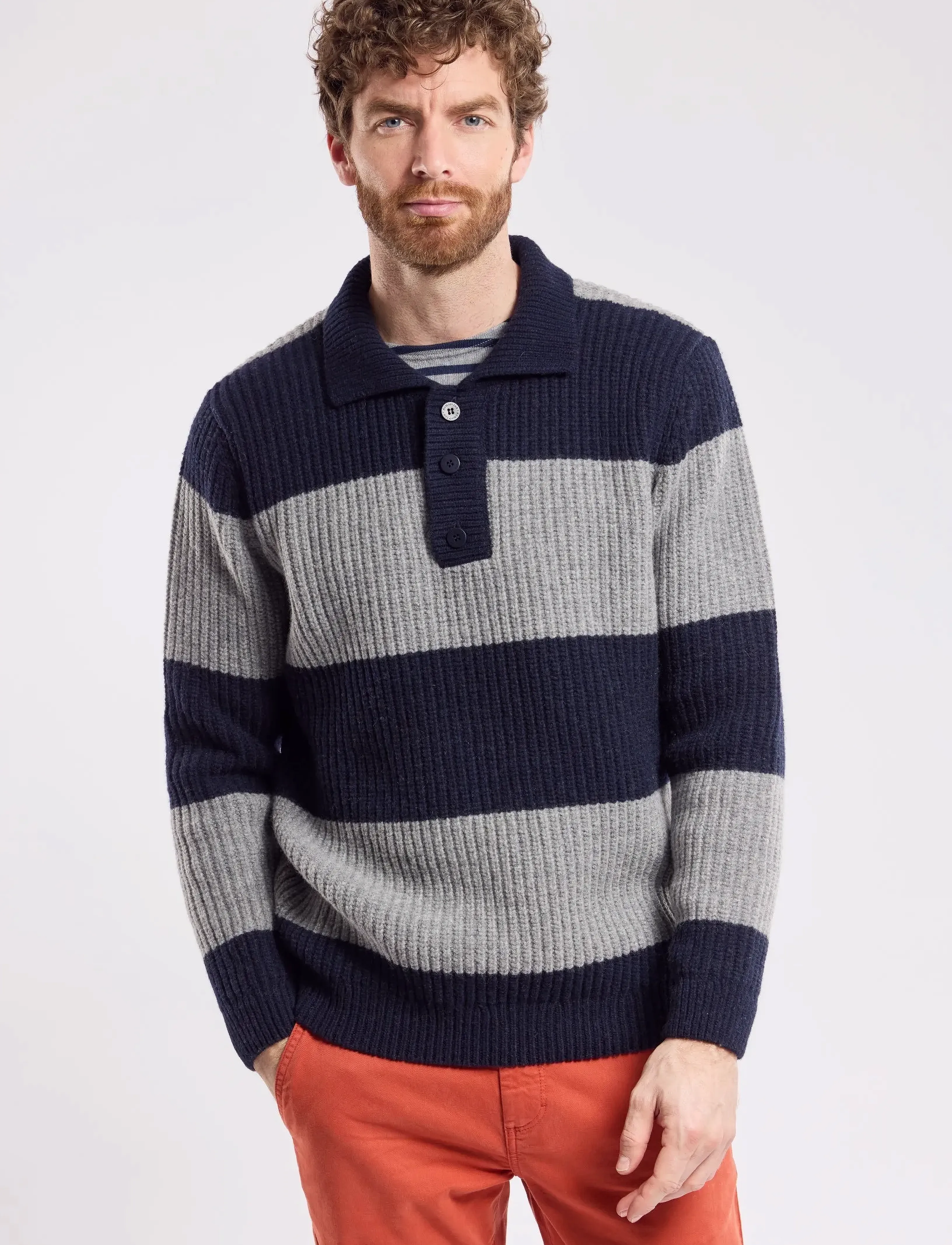 Armor Lux Sweater Polo Neck Héritage, L, Knitwear, Mehrfarbig/gemustert - Long Sleeve Knitted Polos, Männerswear