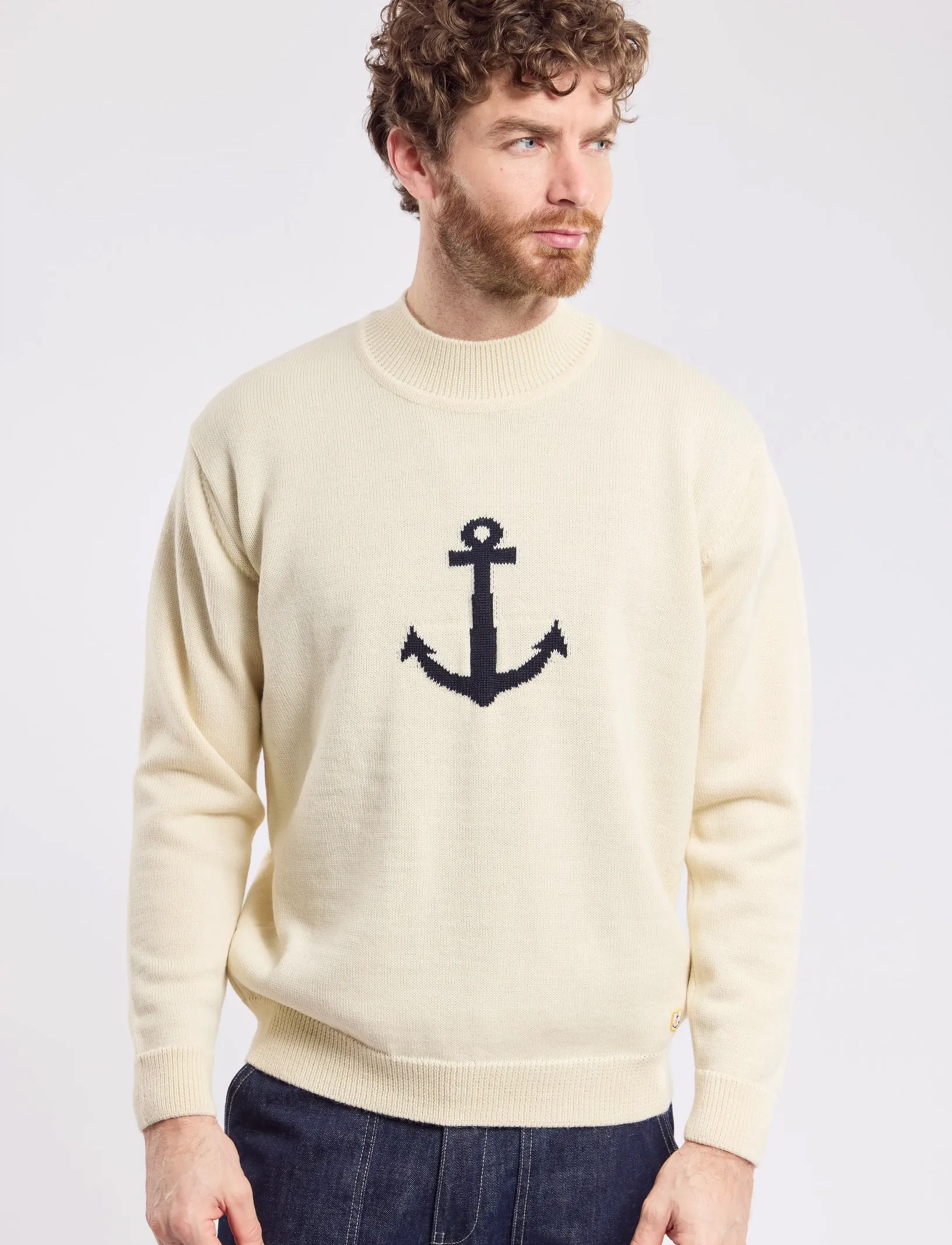 Armor Lux Sweater Stand Up Collar Héritage, M, Cream, Strik > Runde Halse, Herre