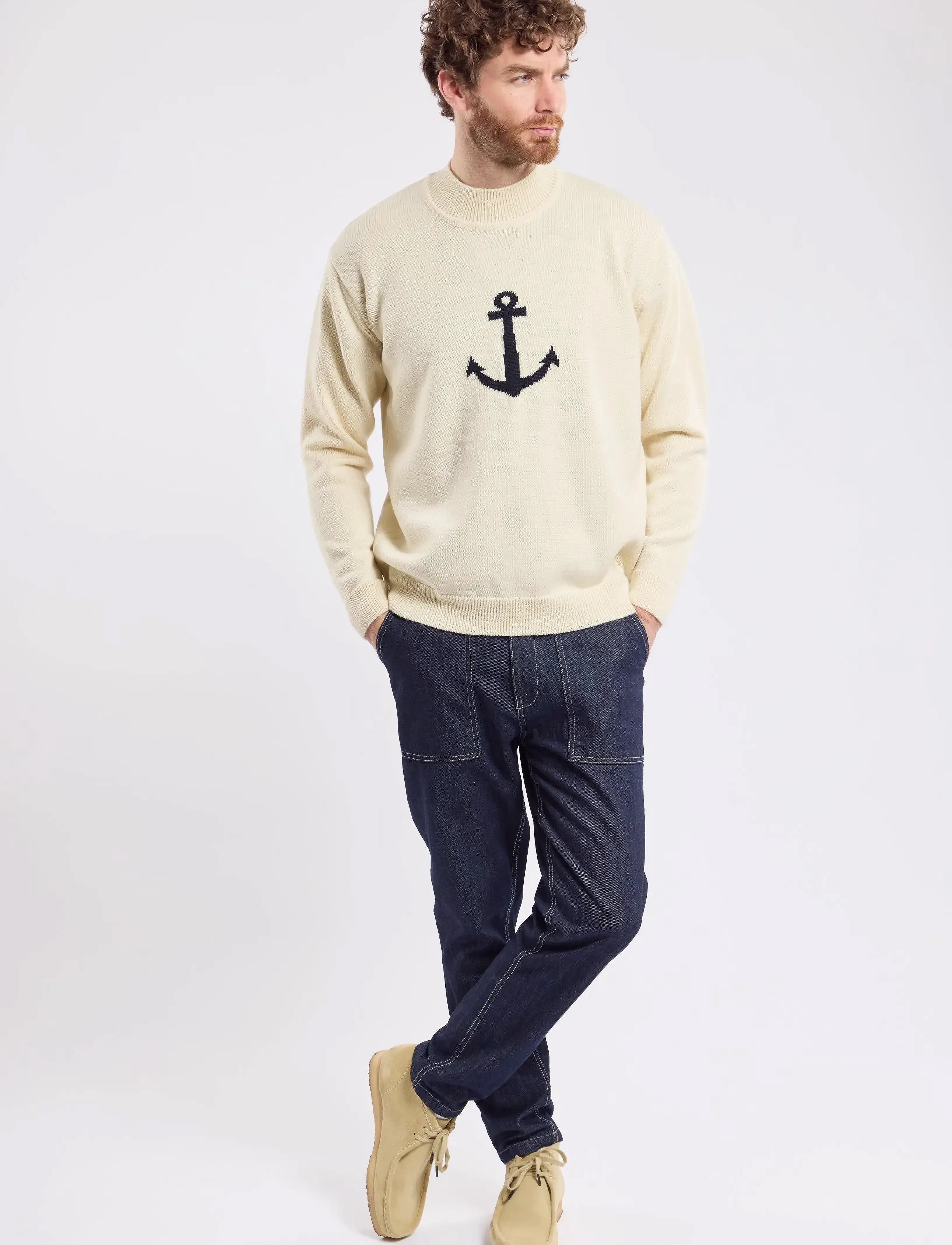 Armor Lux - Sweater Stand up Collar Héritage - strik med rund hals - nature/navy - 4