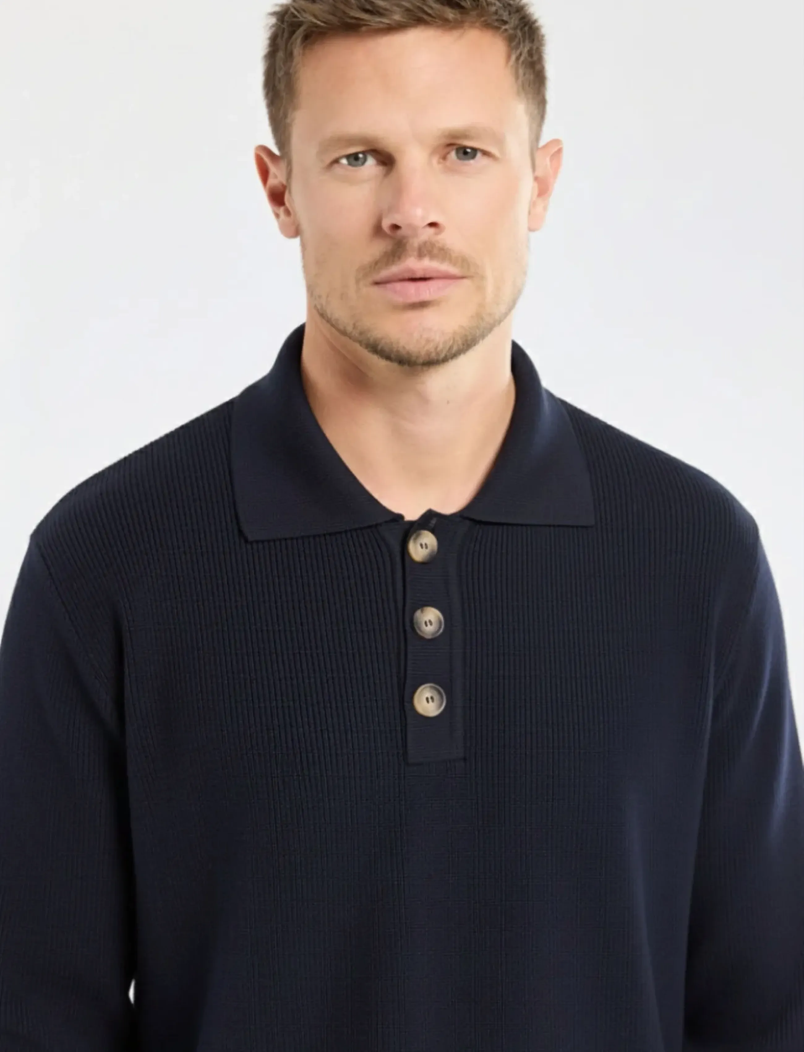 Armor Lux Heritage Polo Neck Jumper, S, Knitwear, Marineblau - Long Sleeve Knitted Polos, Männerswear