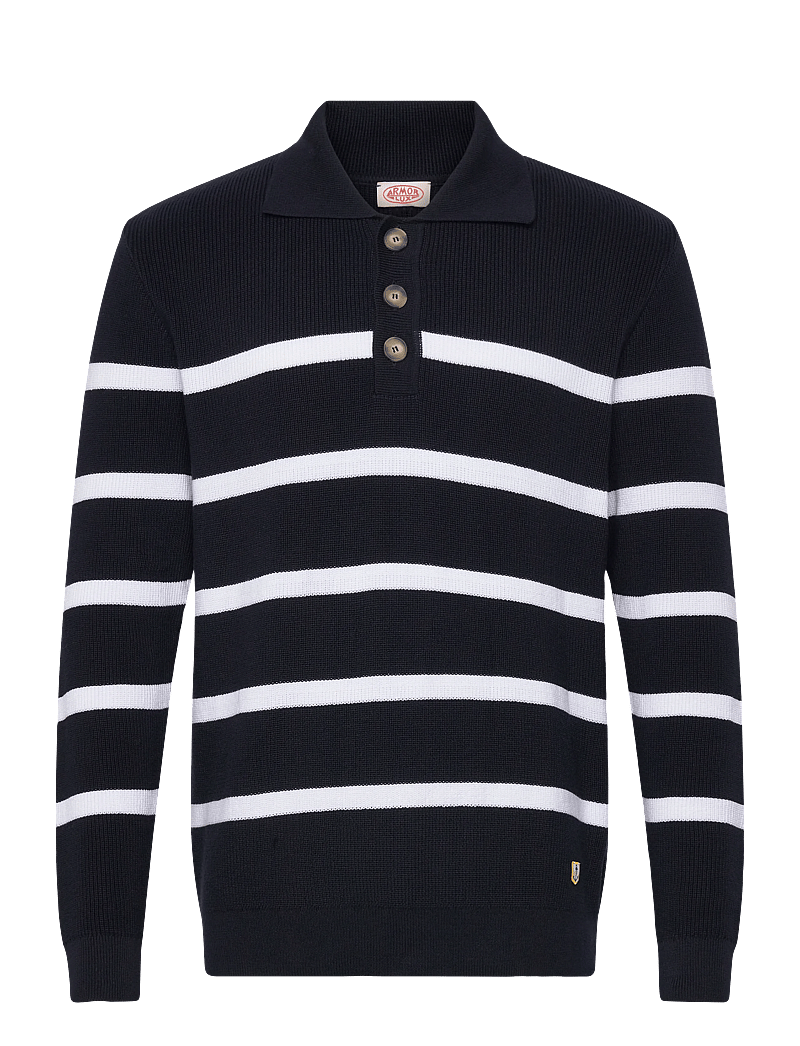 Armor Lux - Heritage polo neck jumper - långärmade stickade pikétröjor - marine deep / white - 1