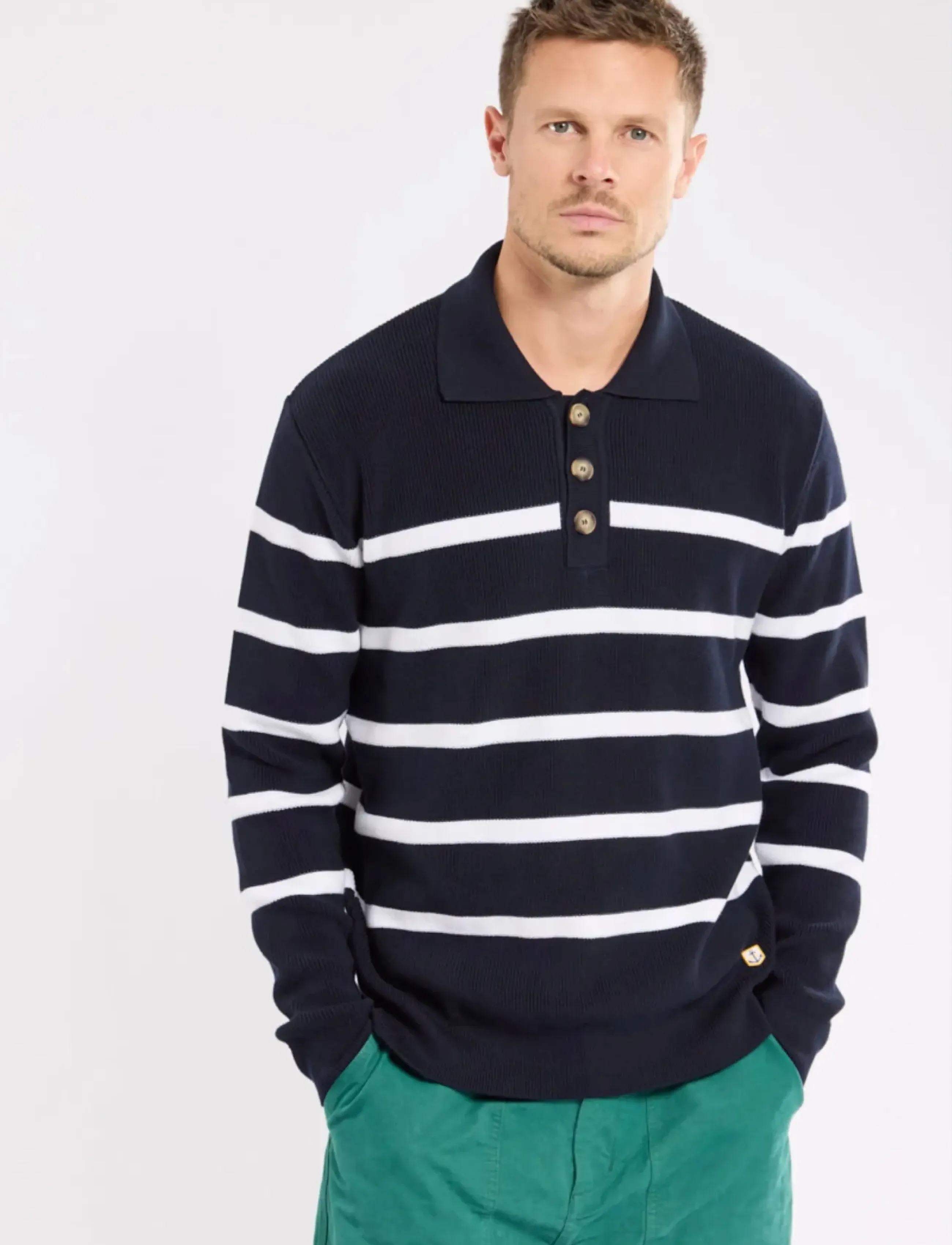 Armor Lux - Heritage polo neck jumper - langärmelige gestrickte polohemden - marine deep / white - 3