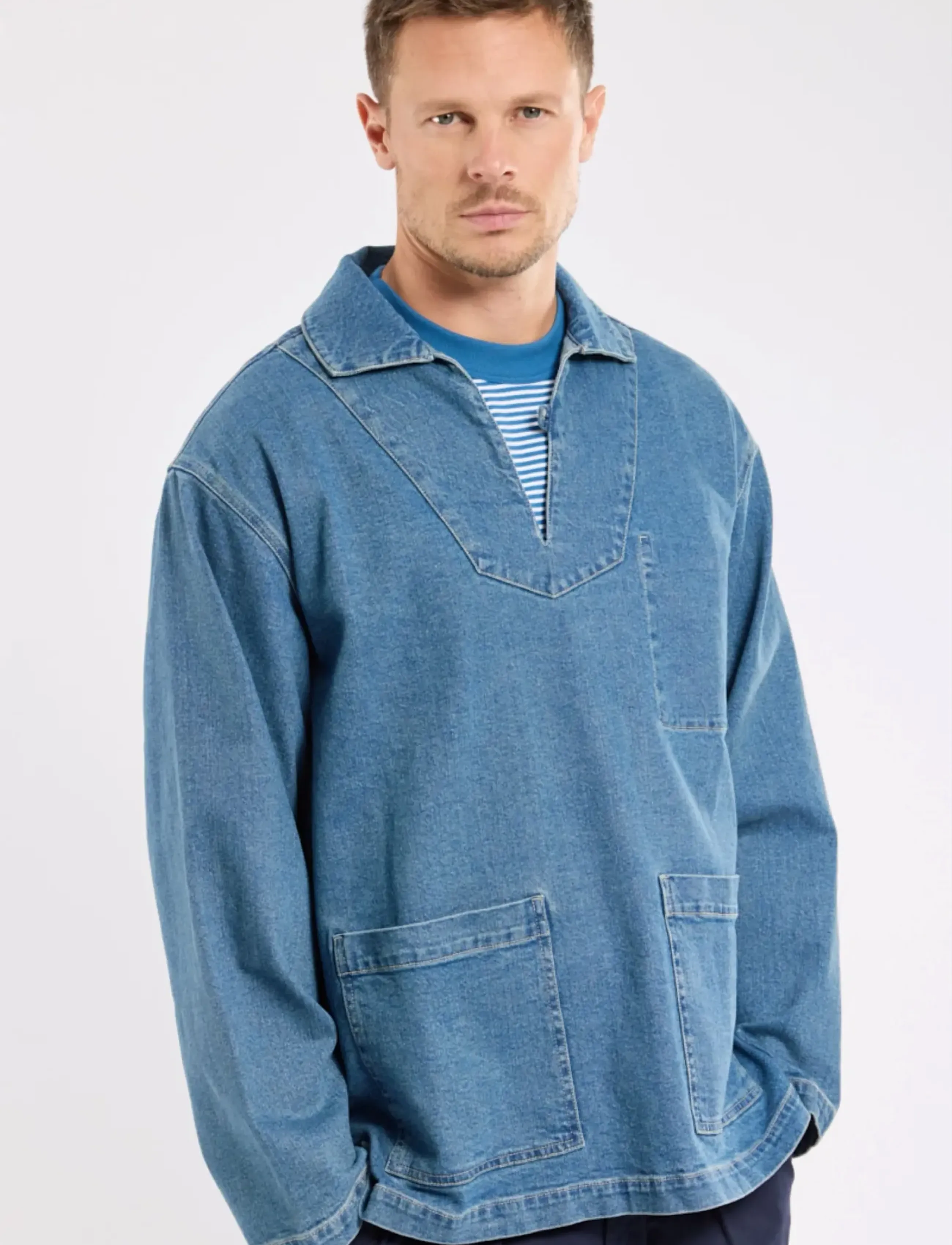 Armor Lux Heritage Smock, S, Blue, Skjorter > Denim-Skjorter, Herre