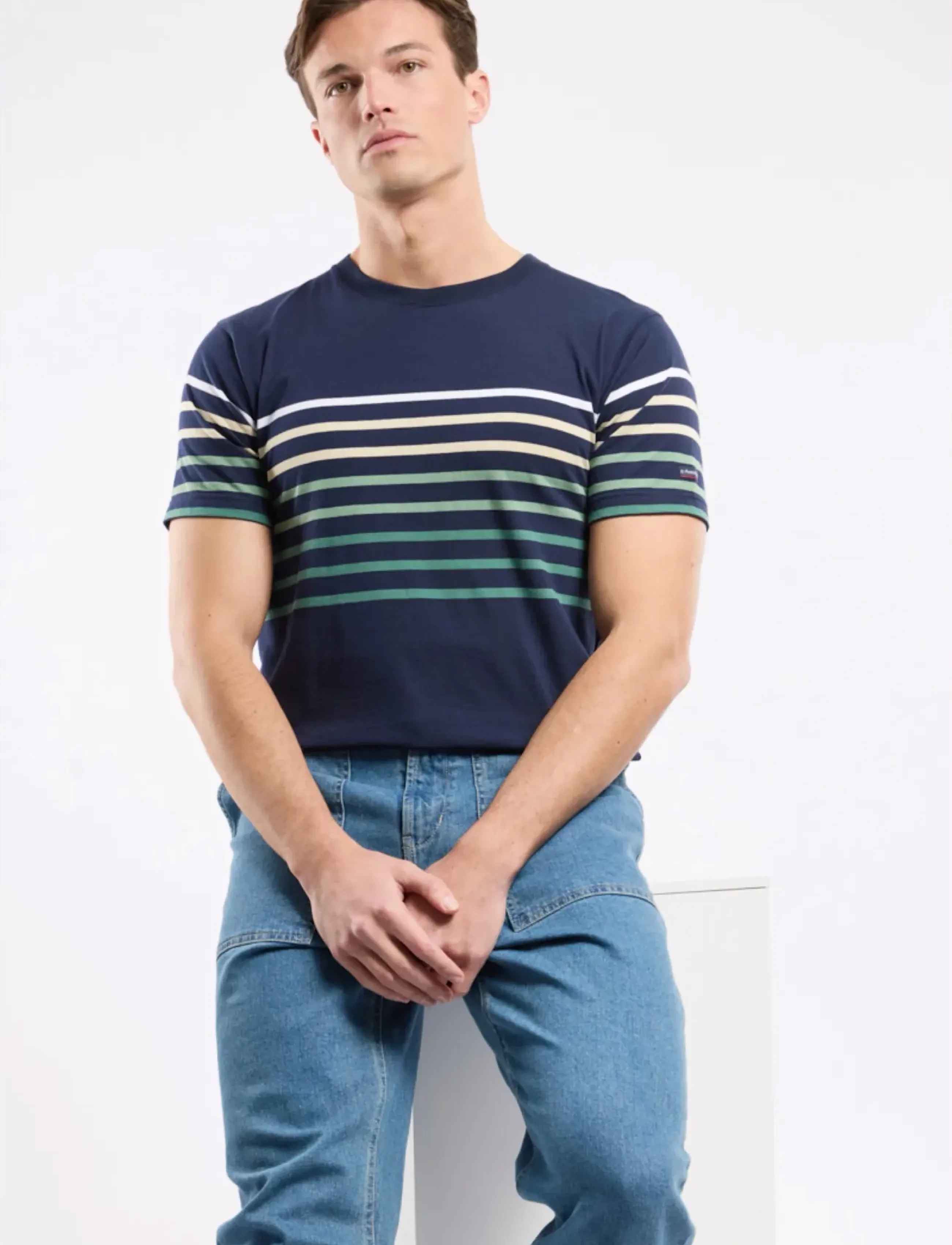 Armor Lux - Placed Striped T-Shirt - kortærmede t-shirts - marine deep/multicol e26 - 5