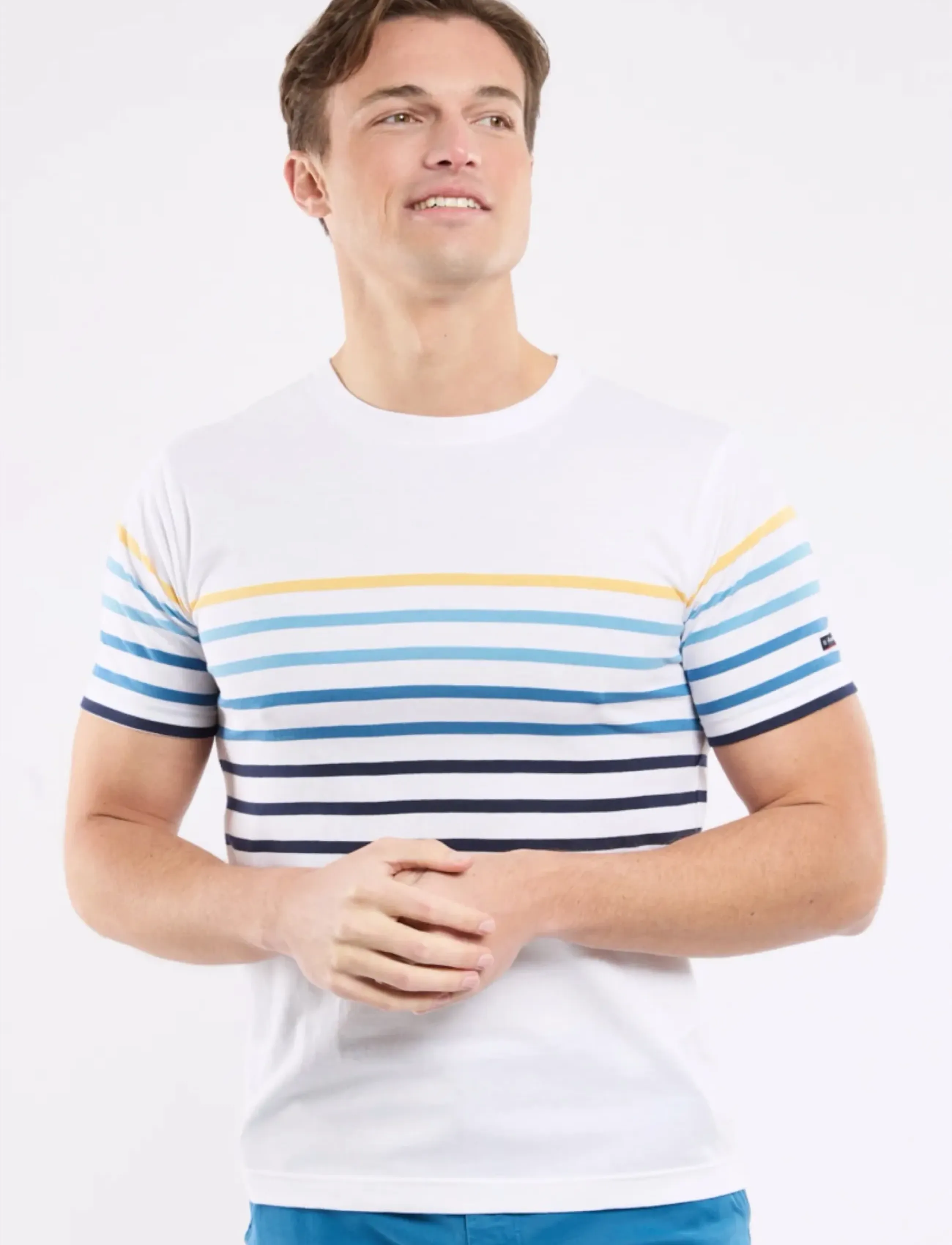 Armor Lux Placed Striped T-Shirt, Mænd, Kortærmet Stribet T-Shirt, Hvid, Str: XL