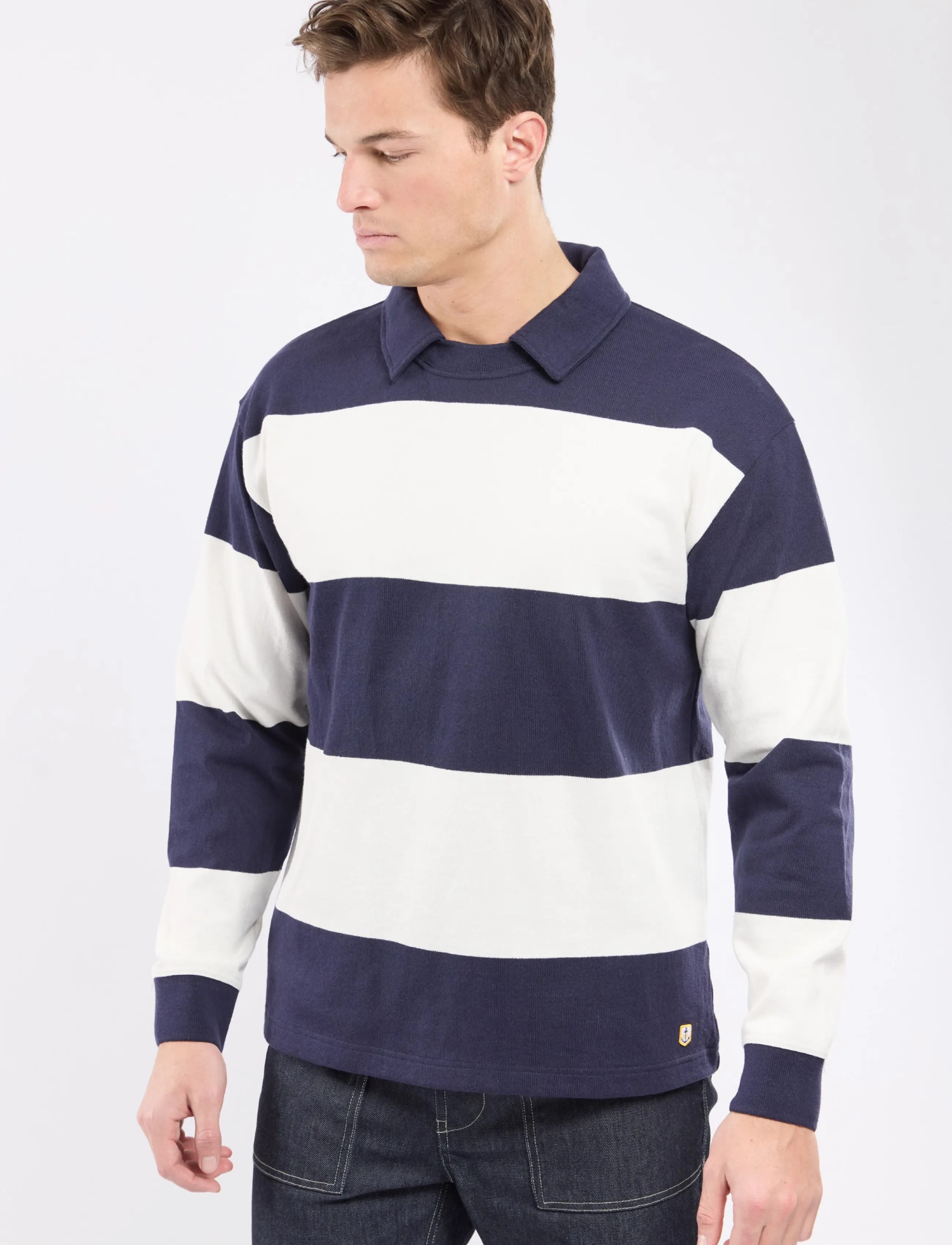 Armor Lux - Long-sleeve Polo Collar Sweatshirt - navire/ milk - 3