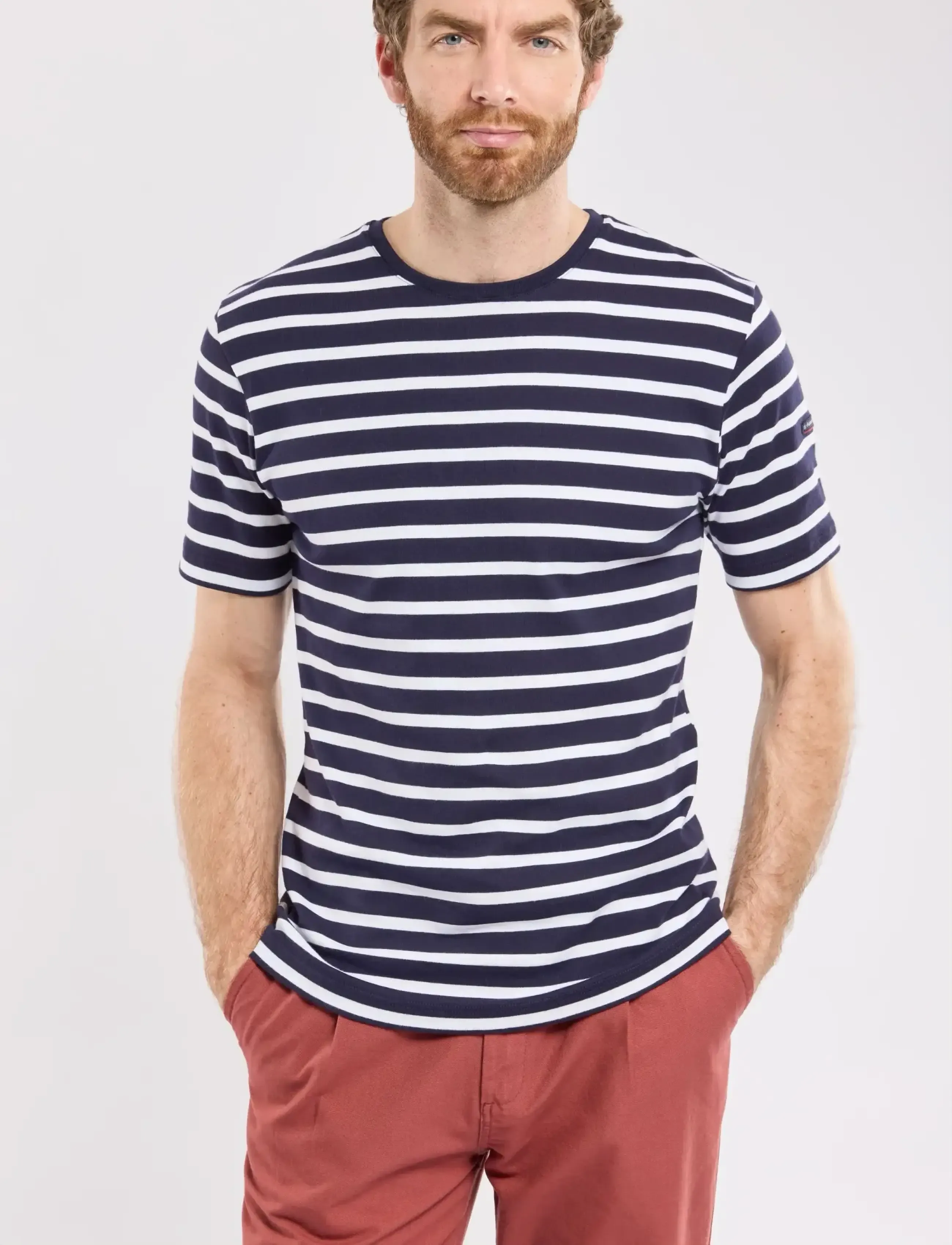 Armor Lux Morgat Men's Striped Shirt, L, T-shirts, Blau - Short-sleeved, Männerswear