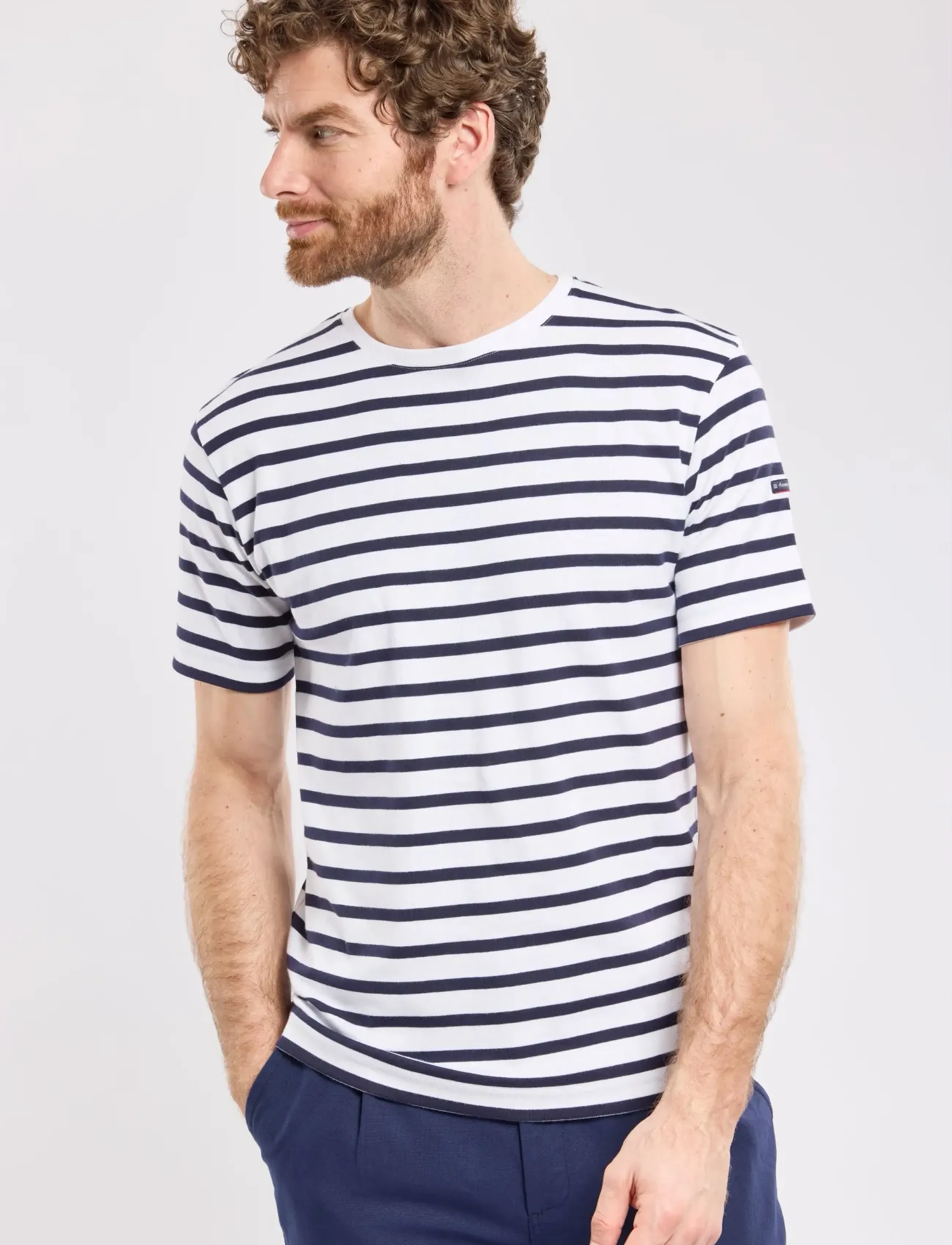 Armor Lux Morgat Men's Striped Shirt - T-krekli ar īsām piedurknēm - WHITE/NAVY / white