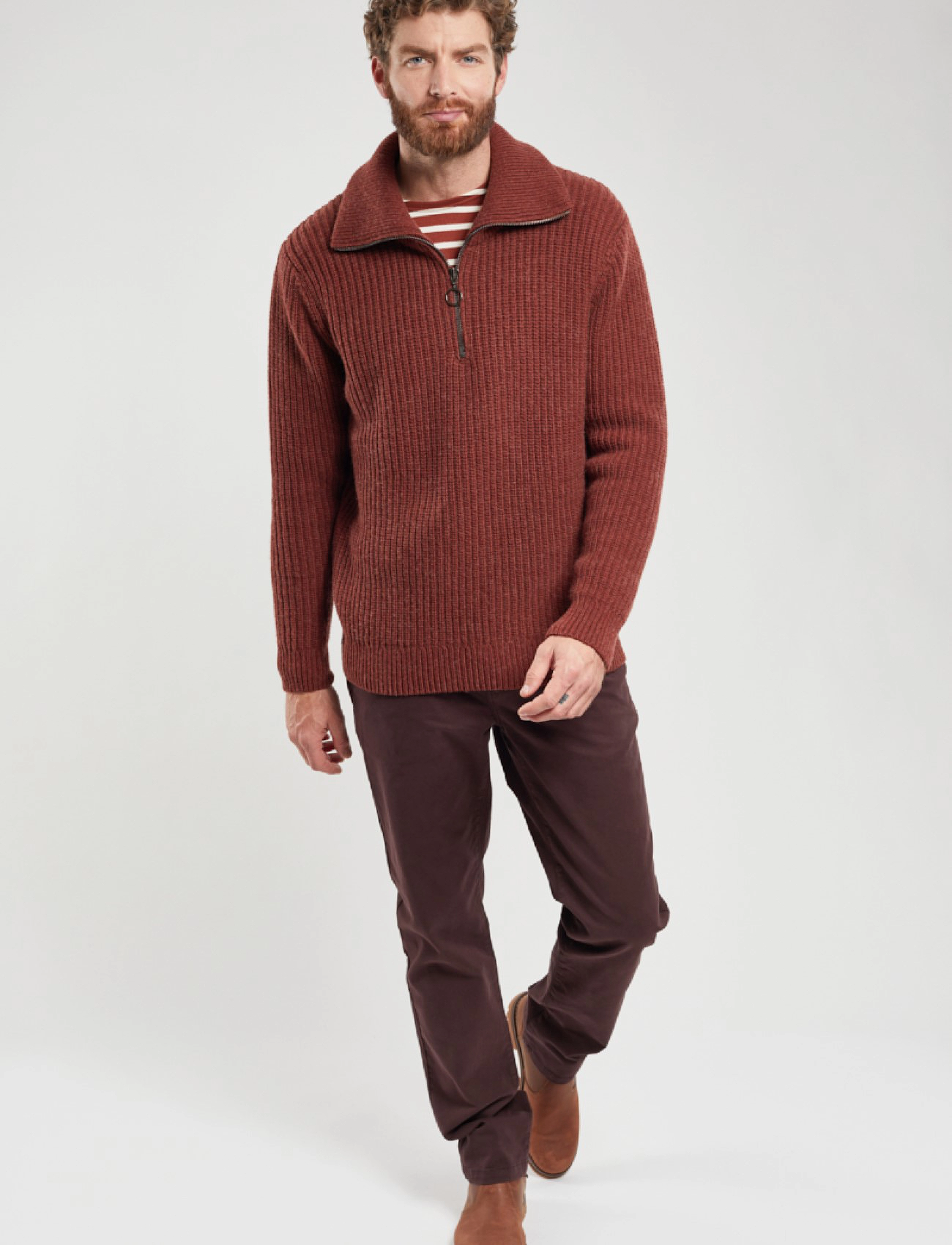 Armor Lux - Zip-up Sweater Héritage - deep paprika - 4