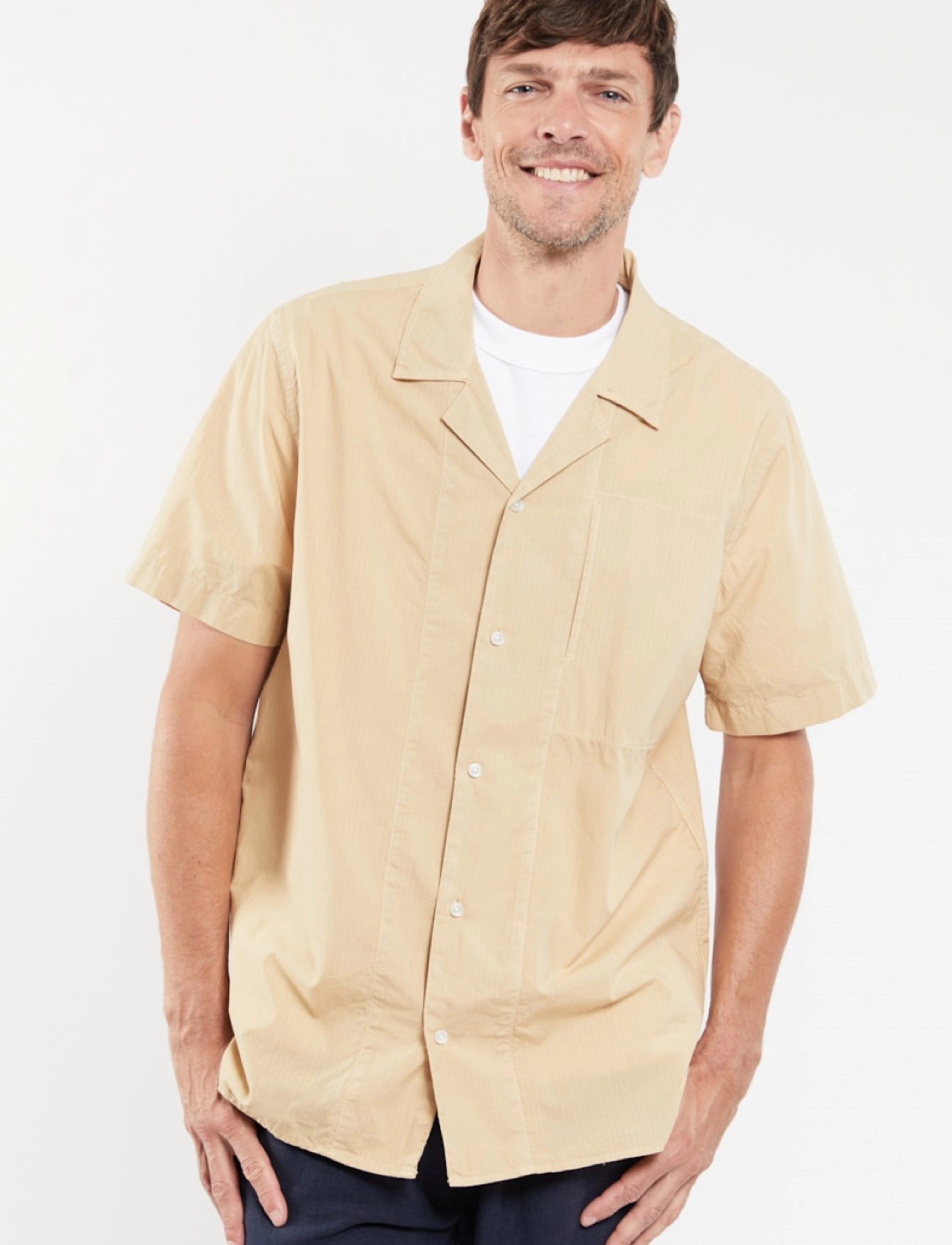 Armor Lux - Shirt shark collar - beige e23 - 4