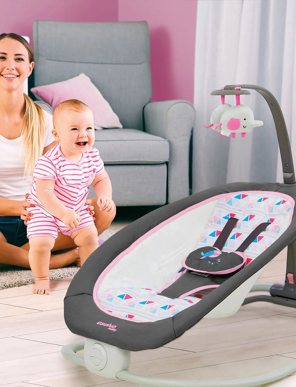 Asalvo Asalvo Baby Bouncer Fold Birds Pink Babystuhle Accessoires Boozt