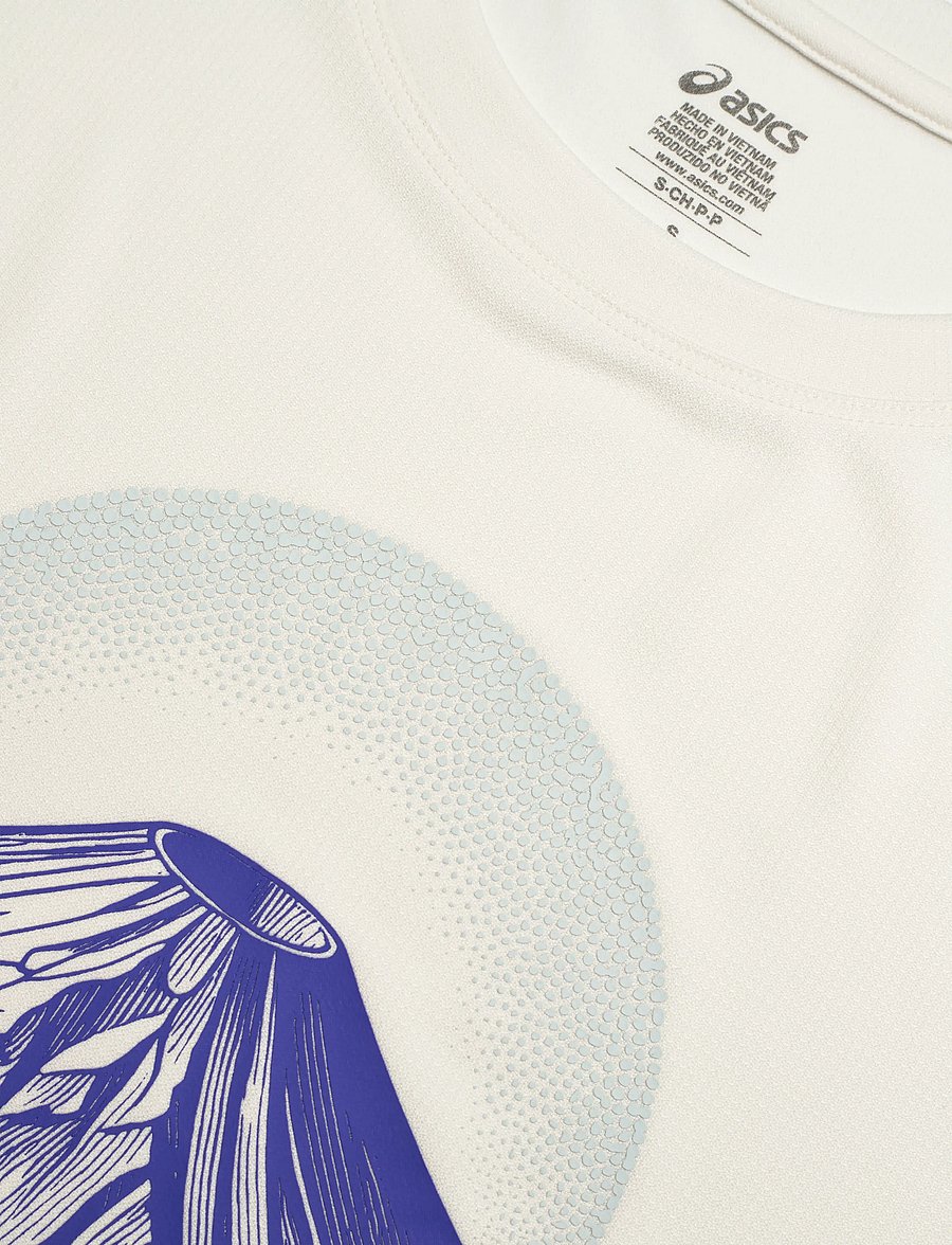 Asics - FUJITRAIL LOGO SS TOP - t-shirts - cream/cobalt burst/cool grey - 2