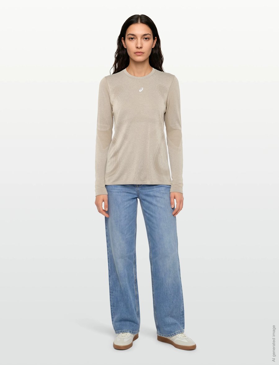 Asics - ROAD SEAMLESS LS TOP - pikkade varrukatega alussärgid - greige - 0