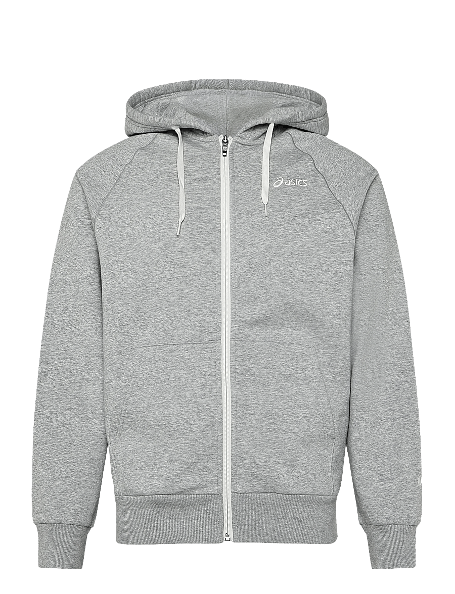 Asics - ASICS LOGO FLEECE FULL ZIP HOODIE - huvtröjor - grey heather - 0