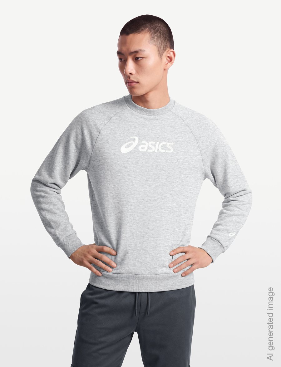 Asics - ASICS LOGO FLEECE CREW-NECK TOP - sweatshirts - grey heather - 3