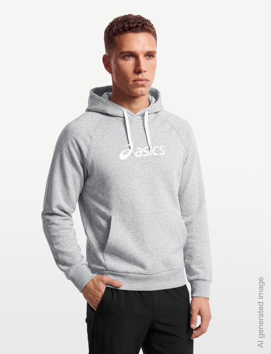 Asics - ASICS LOGO FLEECE PULLOVER HOODIE - kapuzenpullover - grey heather - 3