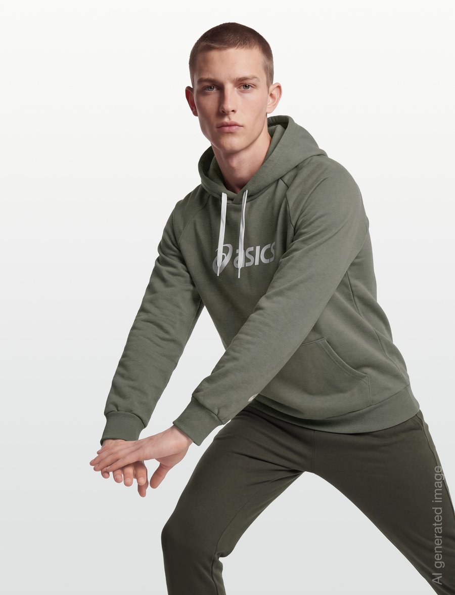 Asics - ASICS LOGO FLEECE PULLOVER HOODIE - kapuutsiga dressipluusid - lichen green - 3