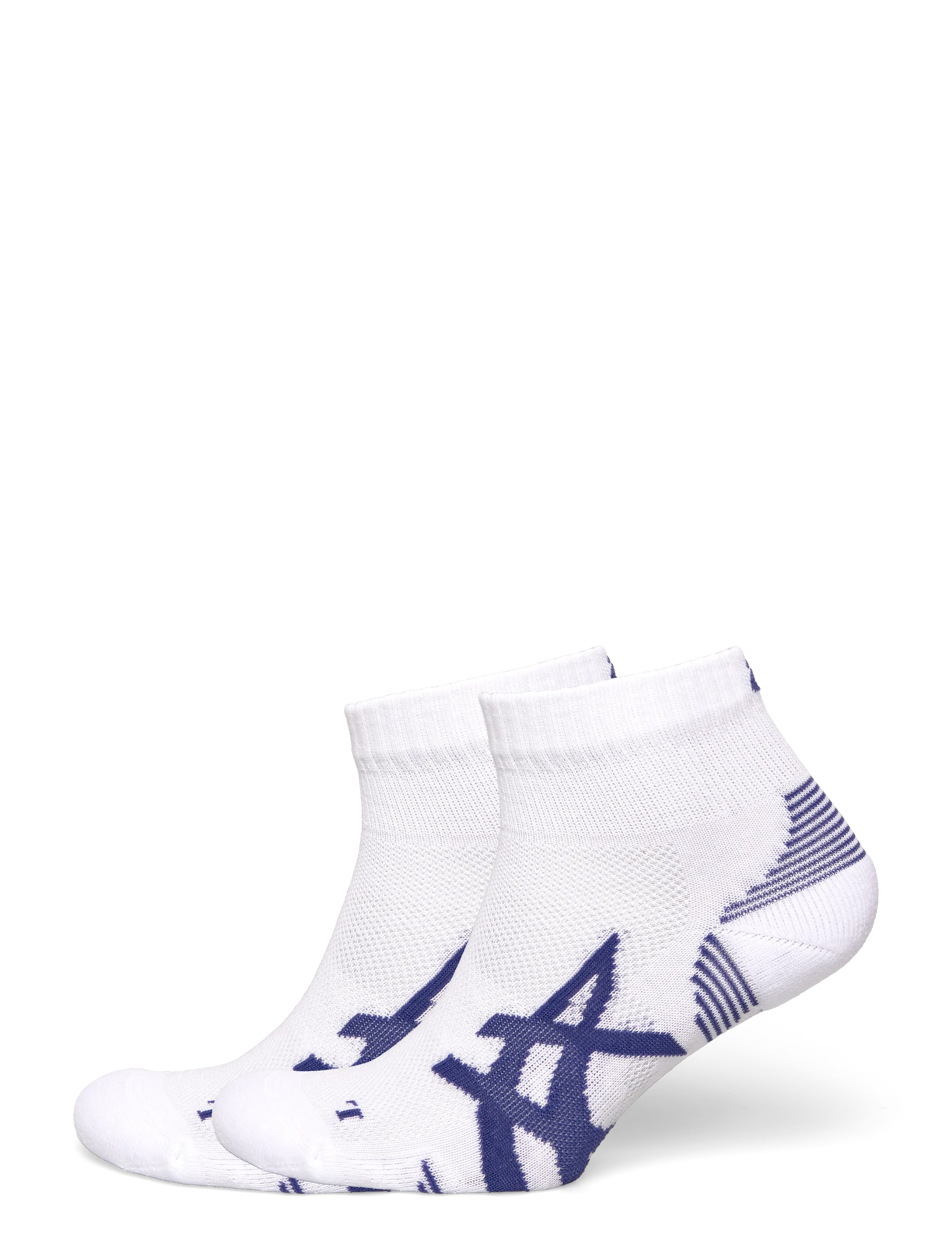 2 PACK CUSHIONED RUN QUARTER SOCK - BRILLIANT WHITE/ASICS BLUE