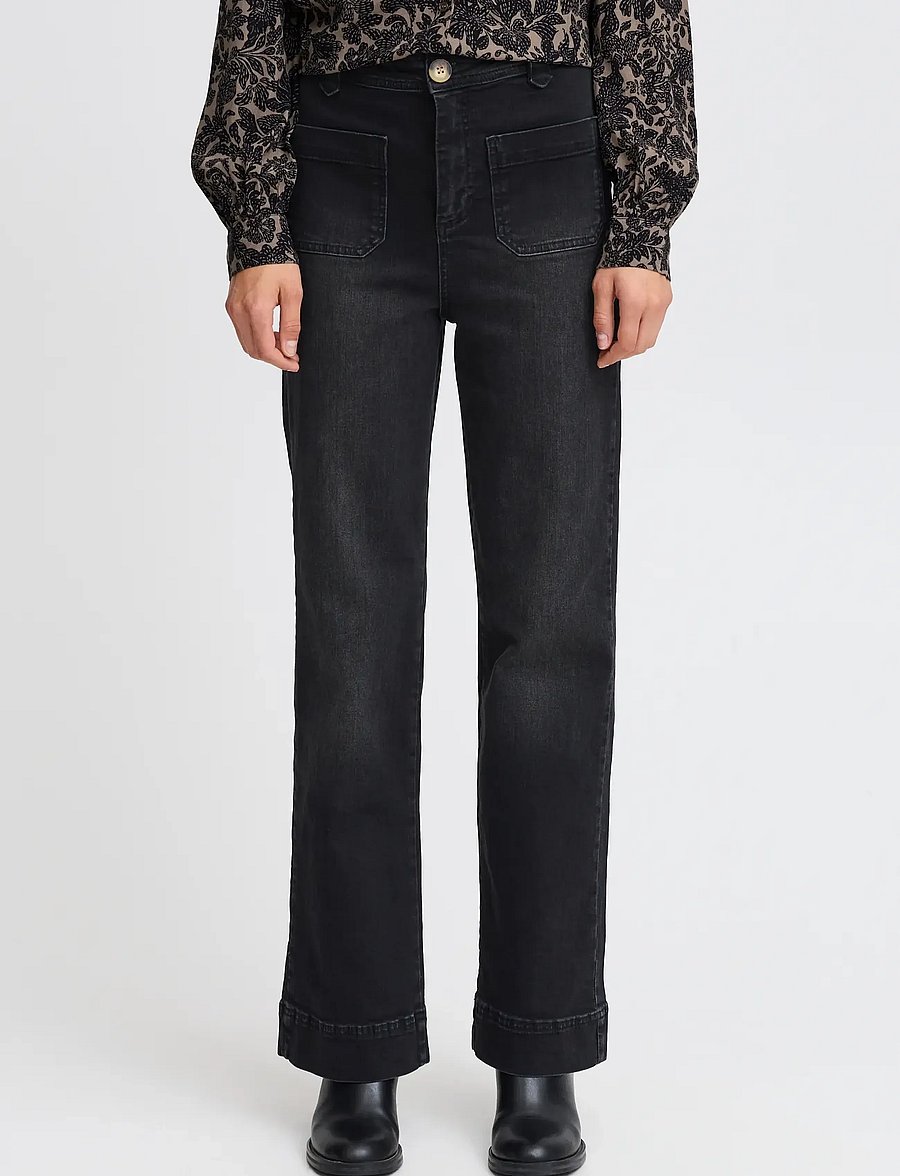 Atelier Rêve - IRELOI PA - hosen mit weitem bein - black washed denim - 0