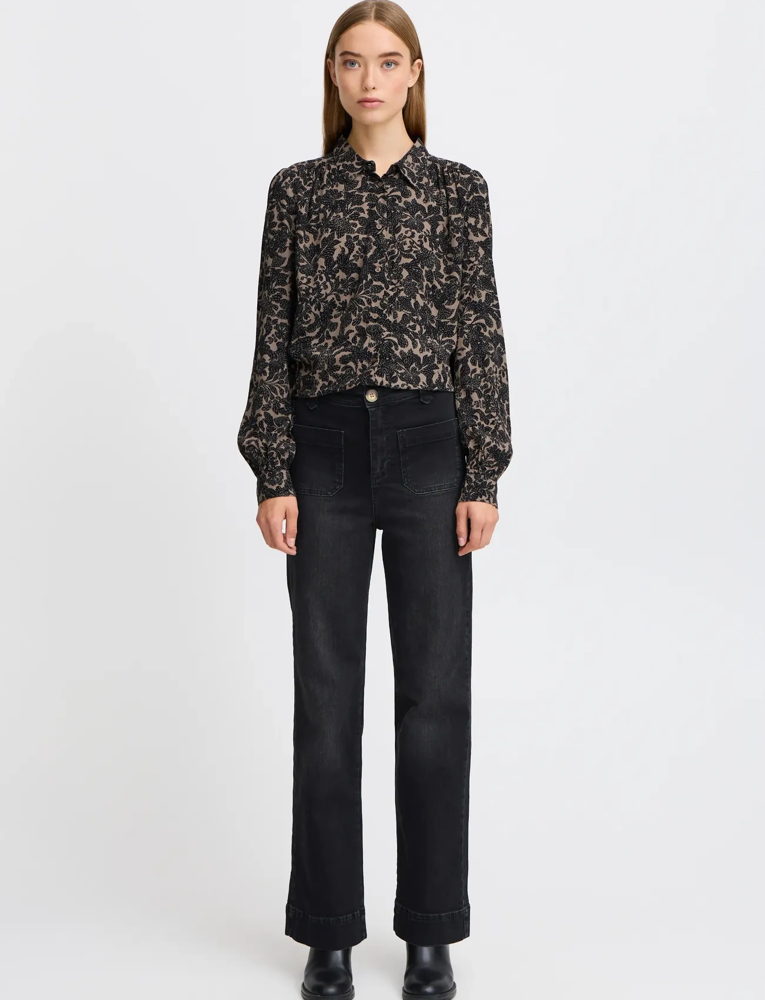 Atelier Rêve - IRELOI PA - hosen mit weitem bein - black washed denim - 4