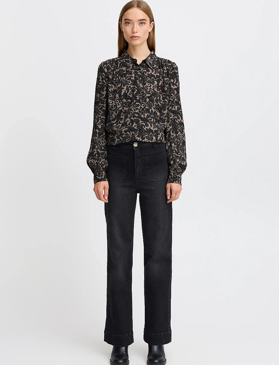 Atelier Rêve - IRELOI PA - hosen mit weitem bein - black washed denim - 4