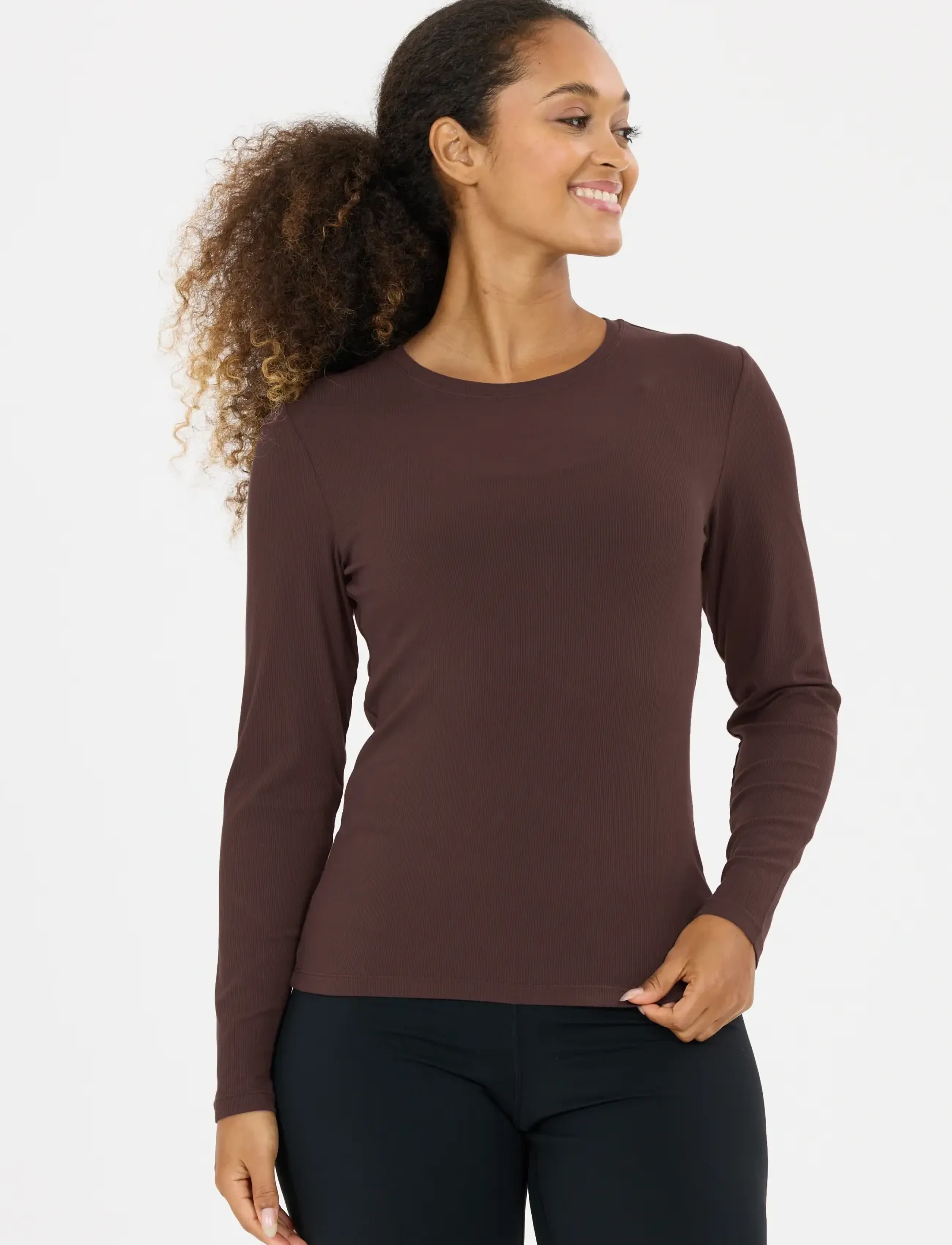 Athlecia - Tinashe V2 W Rib LS Tee - pikkade varrukatega alussärgid - chocolate torte - 4