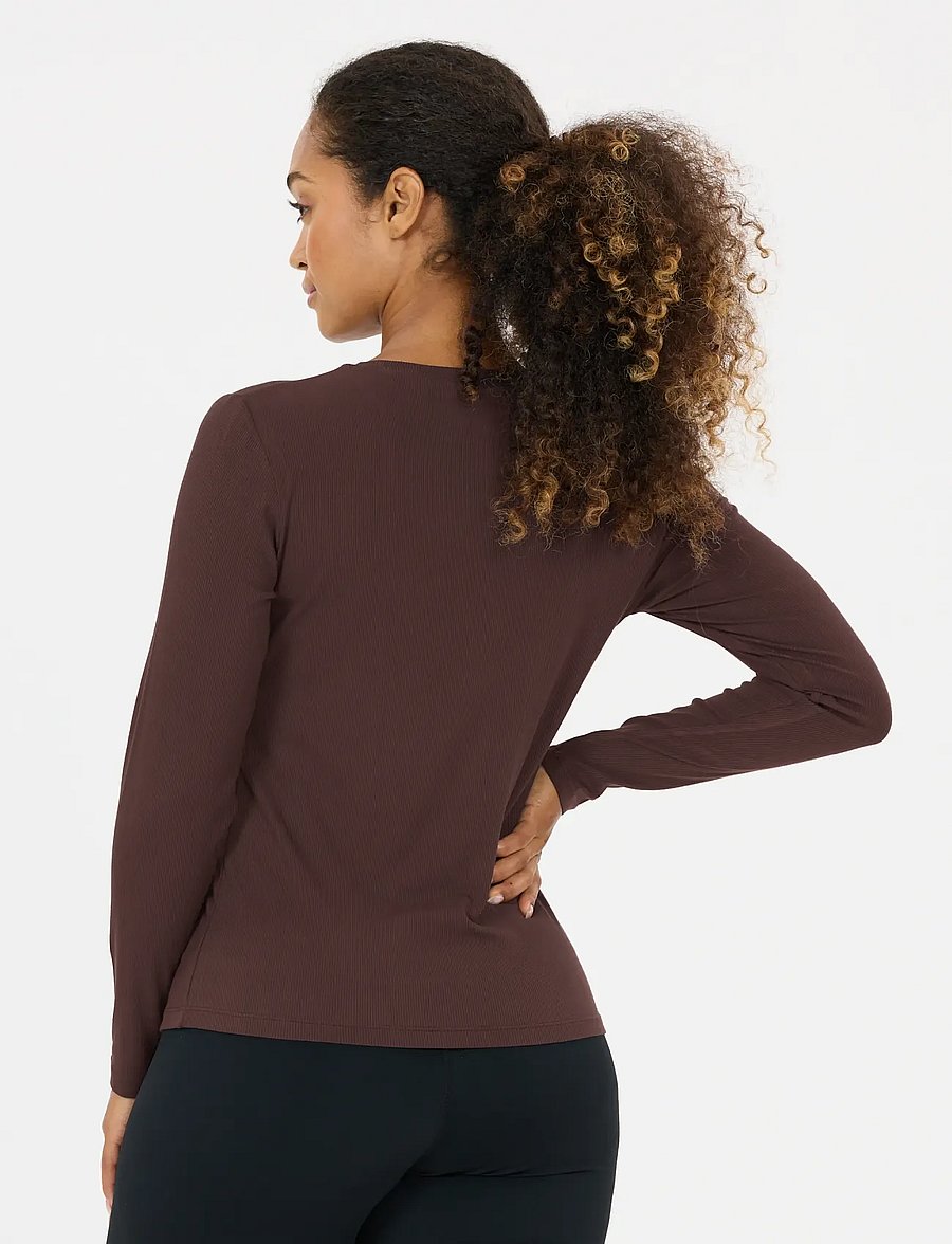 Athlecia - Tinashe V2 W Rib LS Tee - pikkade varrukatega alussärgid - chocolate torte - 5