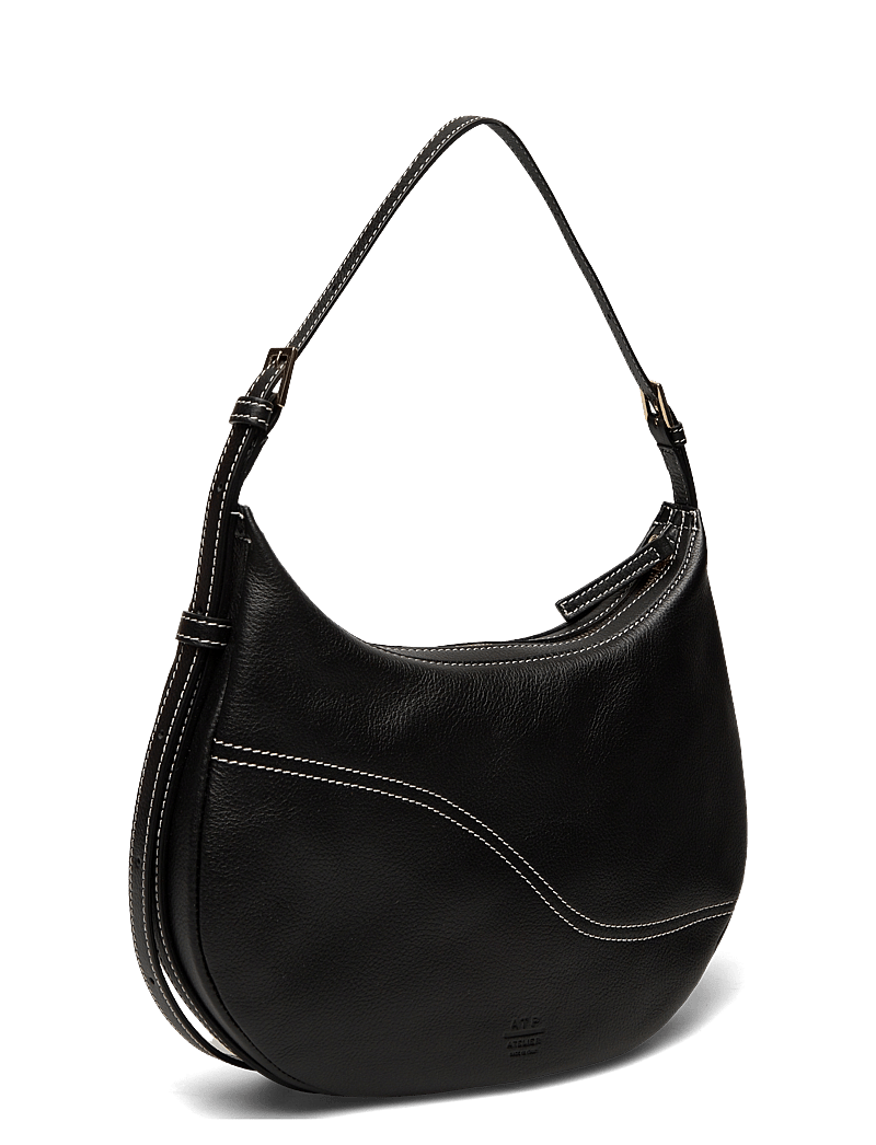 ATP Atelier - Liveri Black/Contrast Stitch Grained Calf - top handle tasker - black/contrast stitch - 3