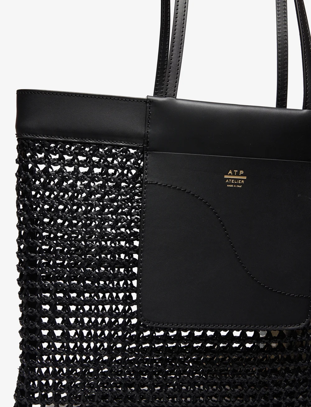 【ATP Atelier】MARGANI BLACK RAFFIA/LEATHER TOTE BAG ATP Atelier Margani Black Raffia/vacchetta (AAR122718