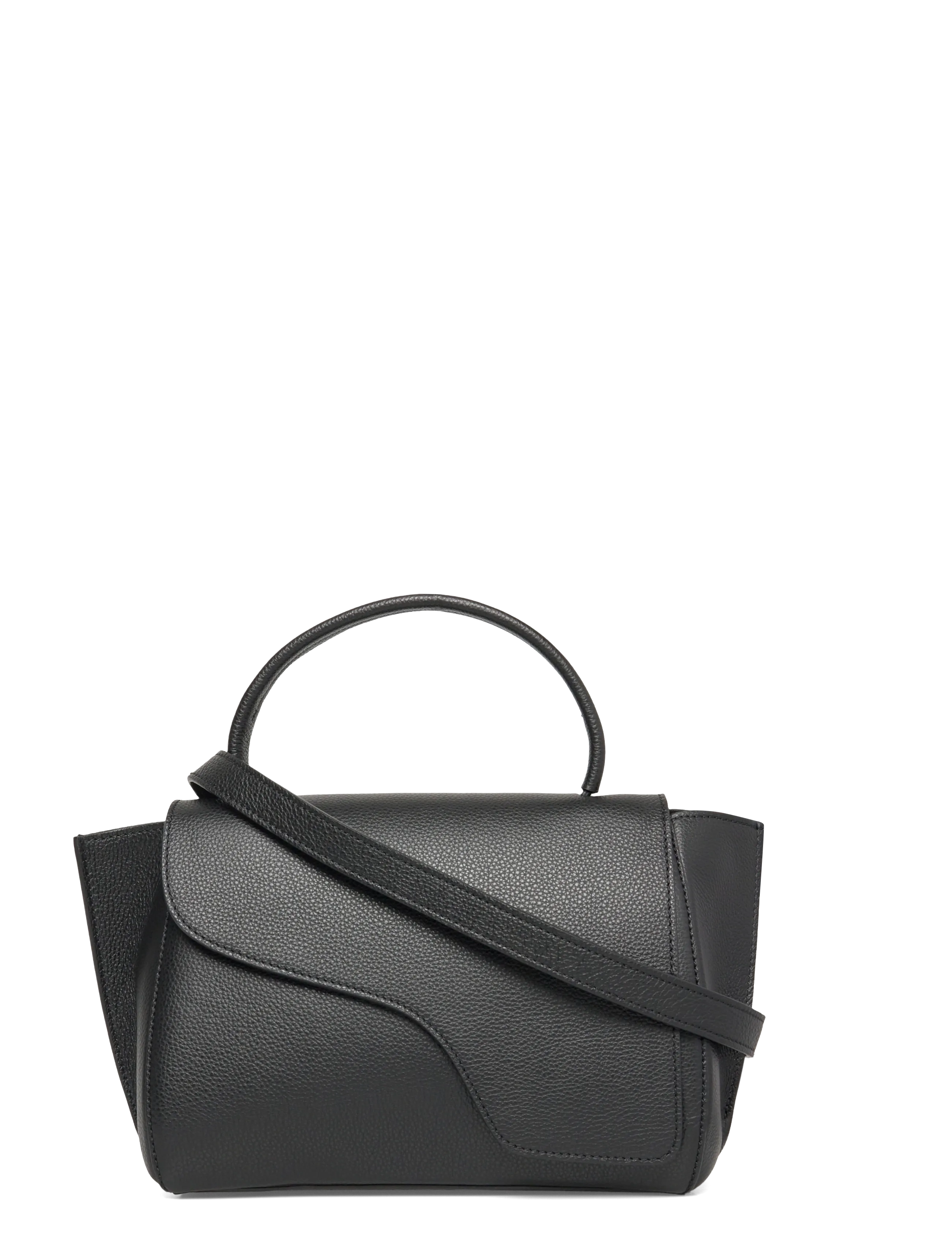 ATP Atelier Arezzo Black Grained Calf, Kvinder, Top Håndtag Taske, Sort, Str: ONE SIZE