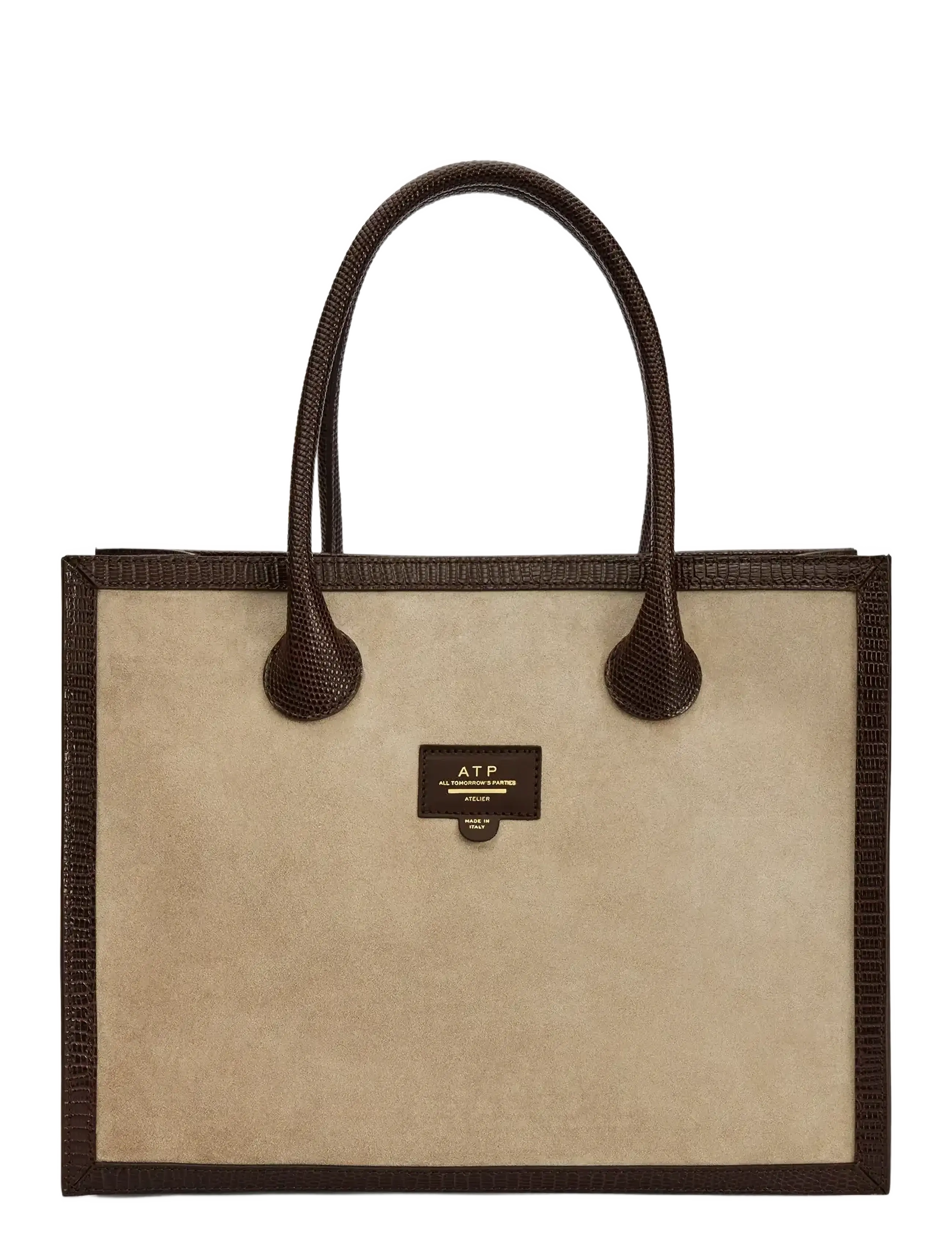ATP Atelier Montefalcione Avena/Walnut Suede/Printed Lizard - Handväskor - AVENA/WALNUT / beige