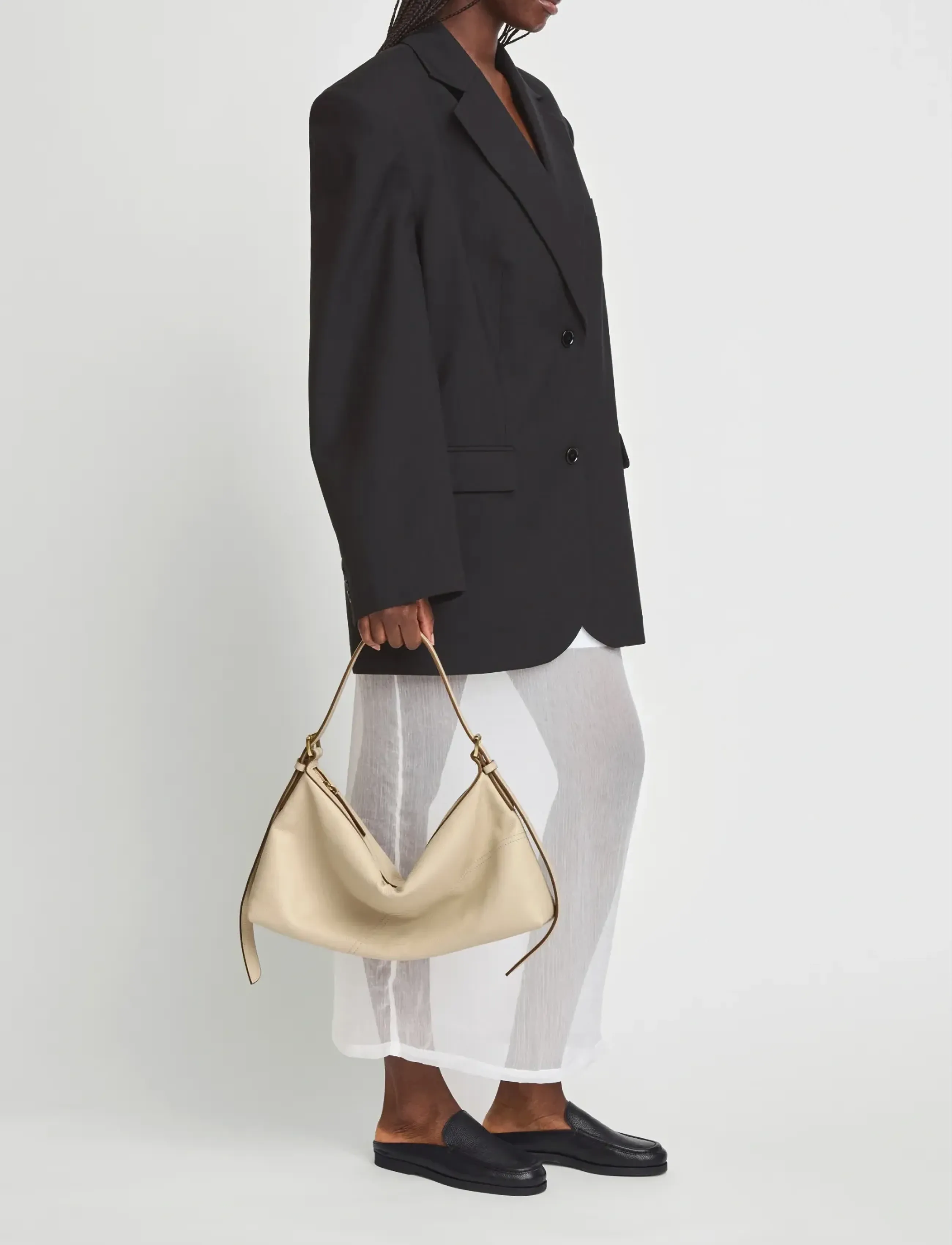 ATP Atelier Castellare Mandorla Grained Calf, Kvinder, Hobo Taske, Cream, Str: ONE SIZE