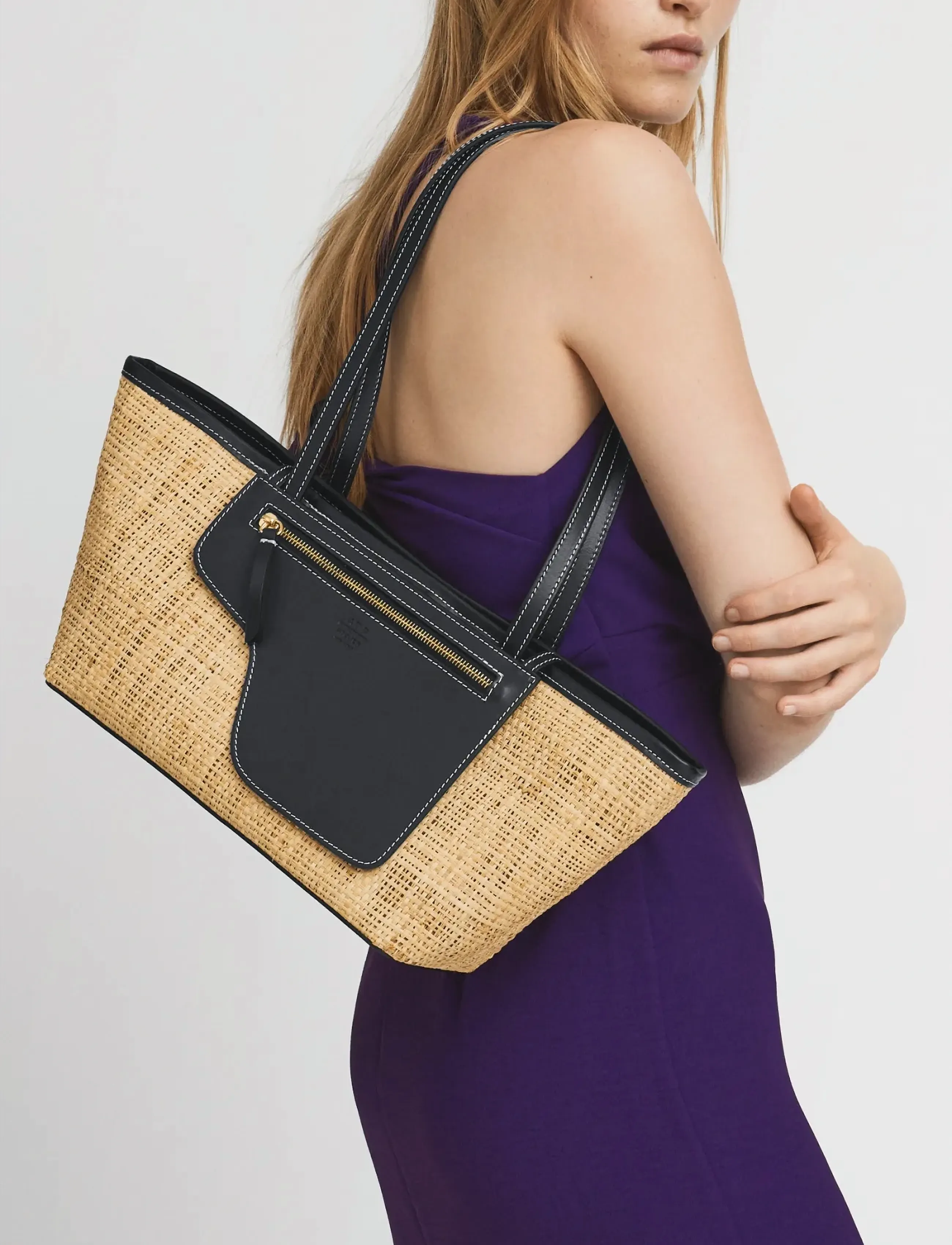 ATP Atelier Gaiba Natural/Black Raffia/Vacchetta, Kvinder, Raffia Tote Taske, Beige, Str: ONE SIZE