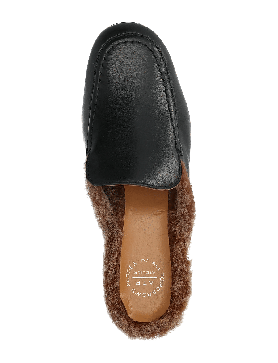 ATP Atelier - Stibbio Black/Orsetto Calf/Shearling - flade mules - black/orsetto - 4