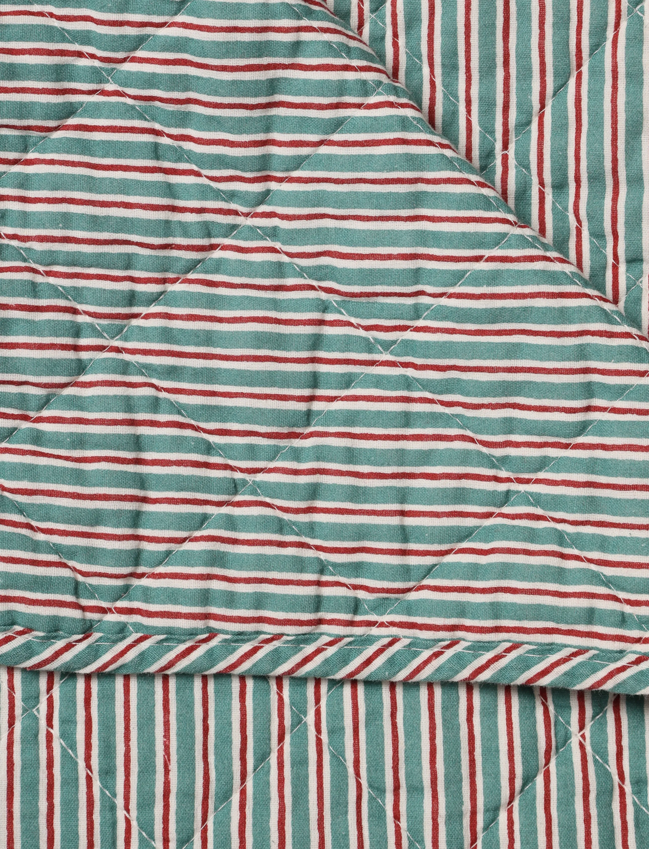 Au Maison - Quilt Ethnic, stripe-petrol, 140x180 cm - decken - stripe-petrol - 1