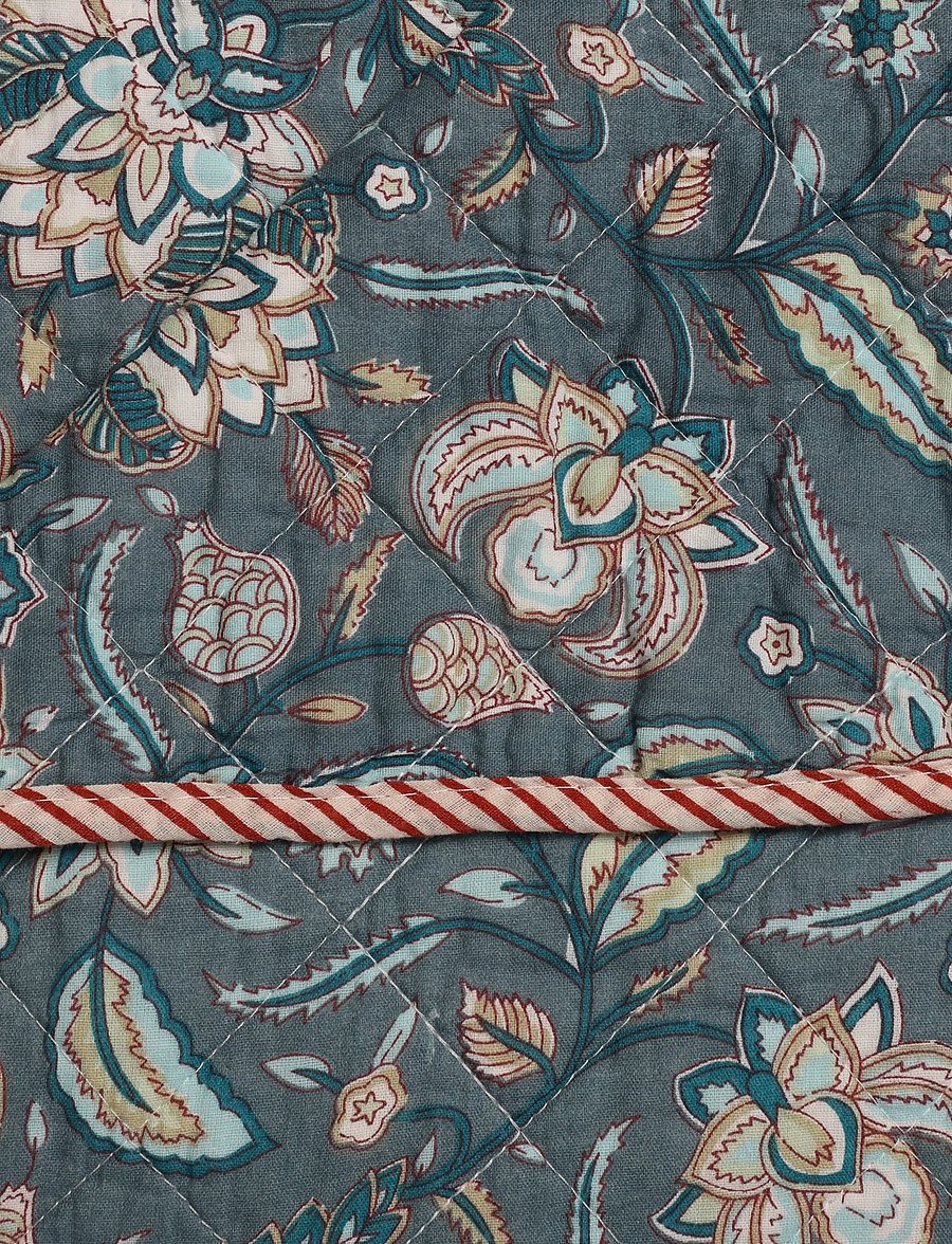 Au Maison - Quilt Ethnic, big flower-dark blue, 140x180 cm - pleedid - dark blue - 1