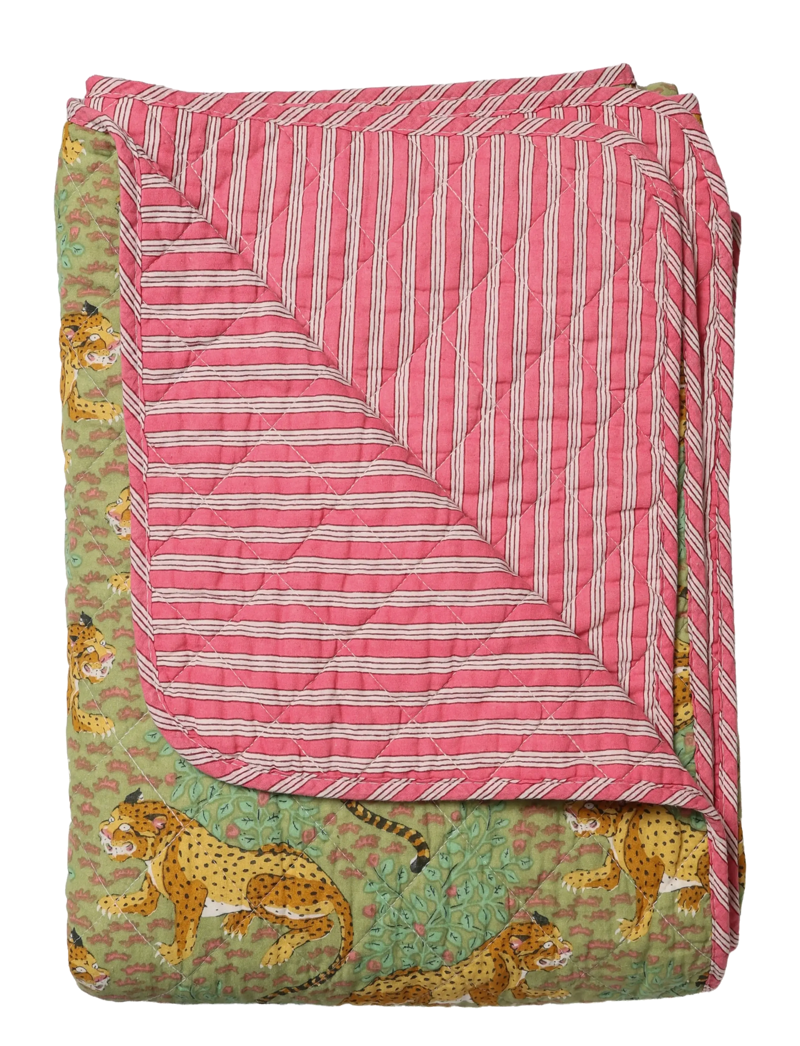 Au Maison Quilt Ethnic, jungle-green/pink, 140x180 cm - Tagesdecken - GREEN/PINK / pink/rose