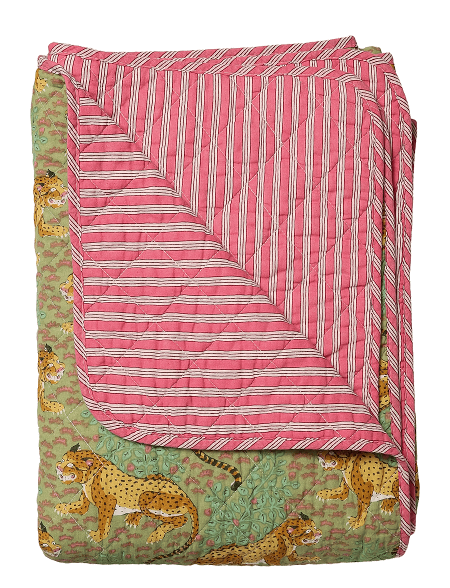 Au Maison - Quilt Ethnic, jungle-green/pink, 140x180 cm - pleedid - green/pink - 0