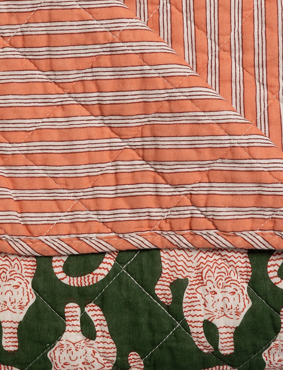 Au Maison - Quilt Ethnic, tiger-green/pink, 140x180 cm - pleedid - green/pink - 1