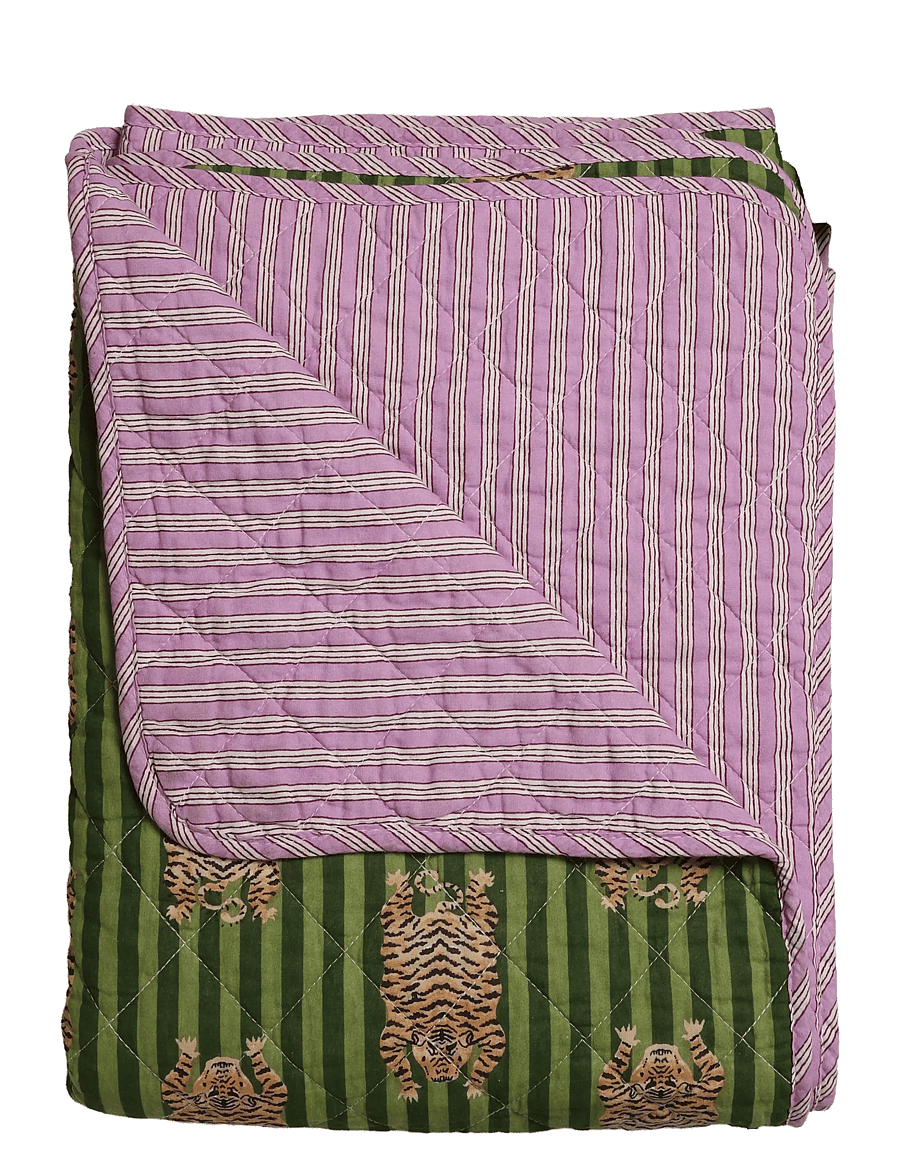 Au Maison - Quilt Ethnic, big tiger-green/purple, 140x220 cm - pleedid - green/purple - 0