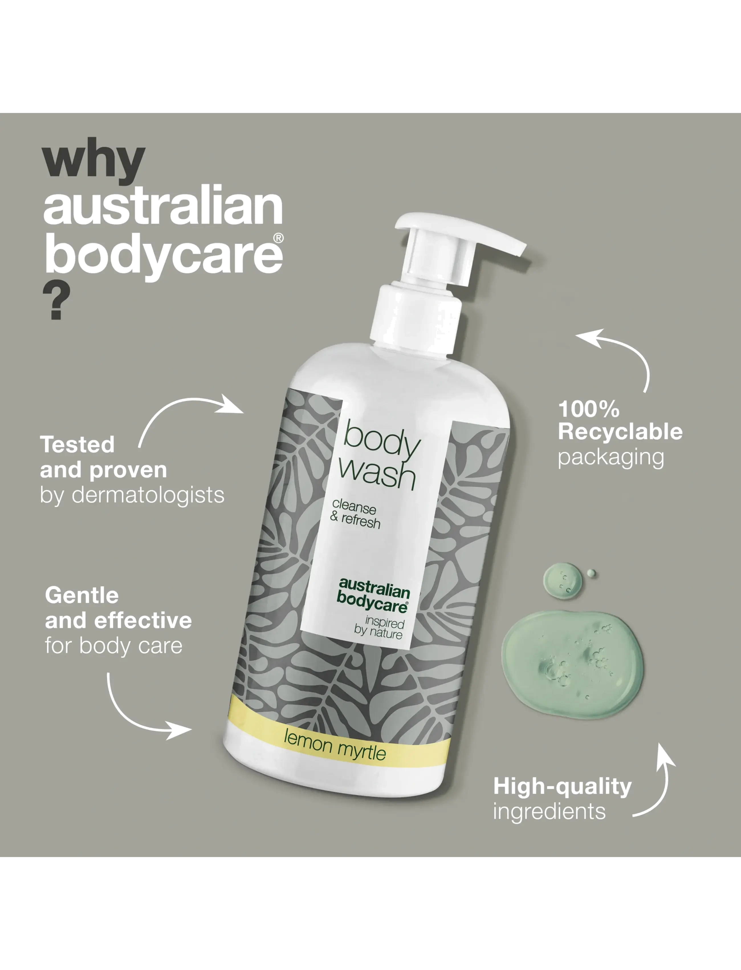 Australian Bodycare - Body Wash for clean skin -  Lemon Myrtle -  500 ml - shower gel & bruseolier - no color - 4