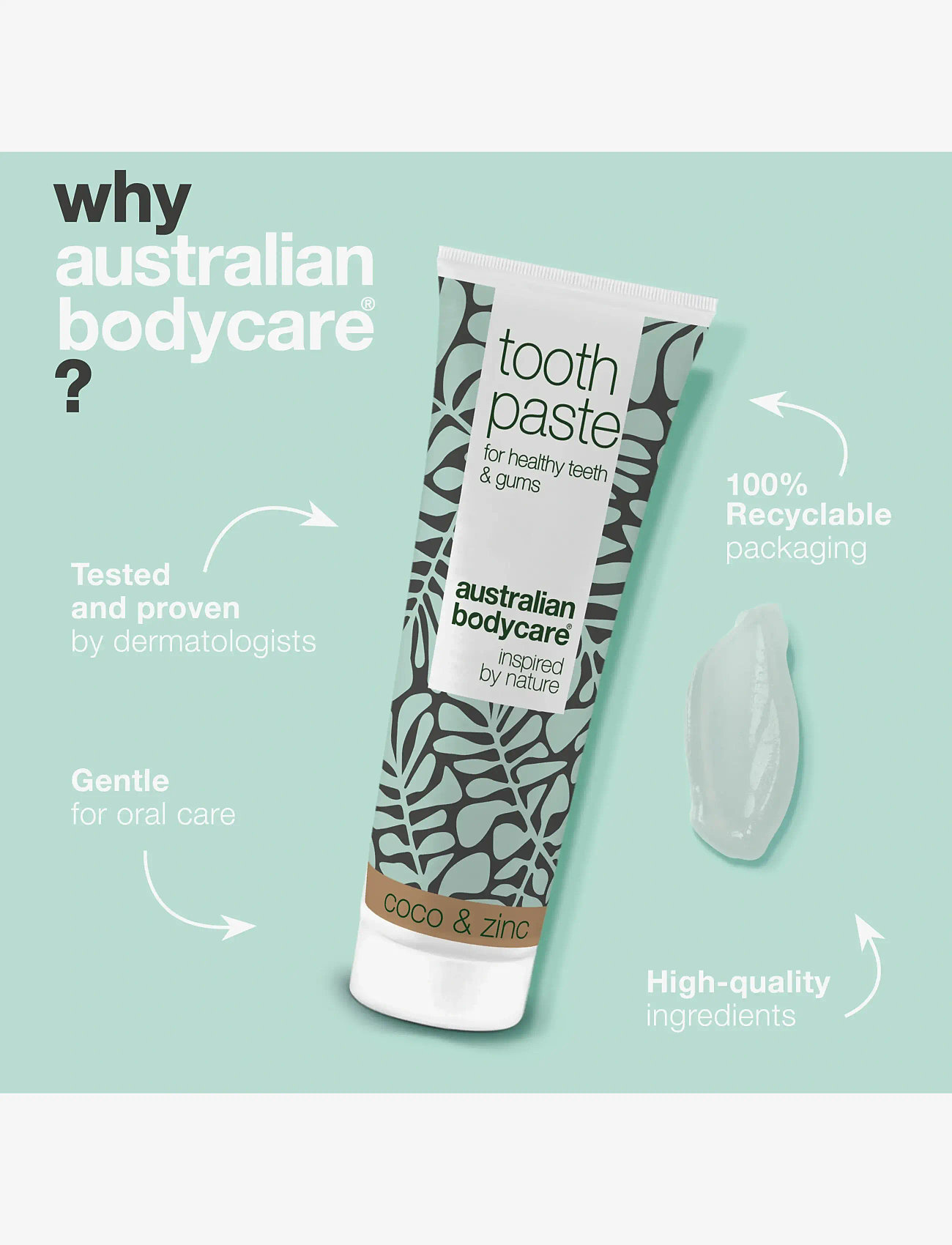 Australian Bodycare - Tooth Paste Coco & Zinc - for healthy teeth - 75 ml - zobu pastas - white - 4