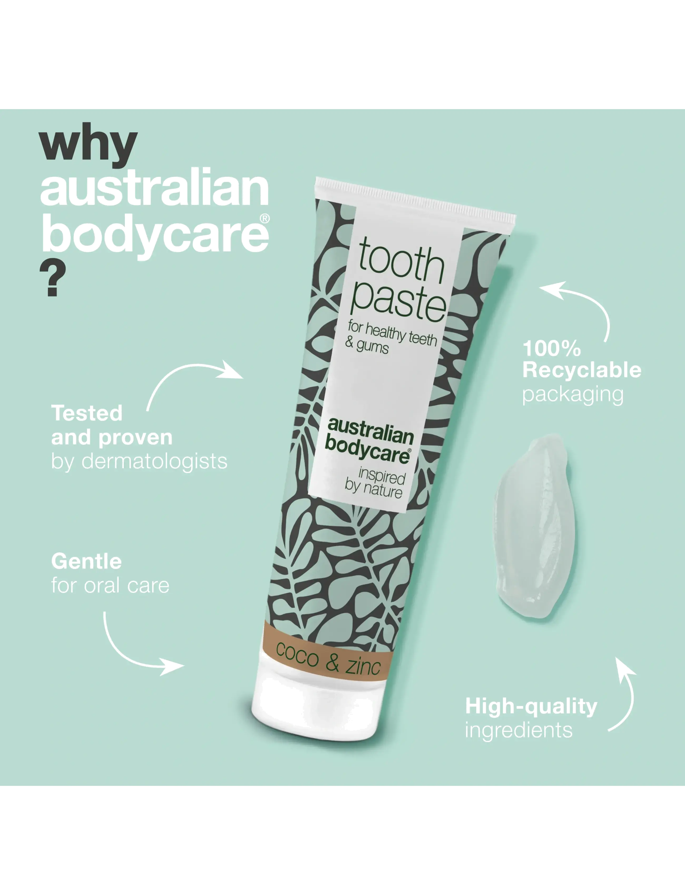 Australian Bodycare - Tooth Paste Coco & Zinc - for healthy teeth - 75 ml - tandpasta - white - 4