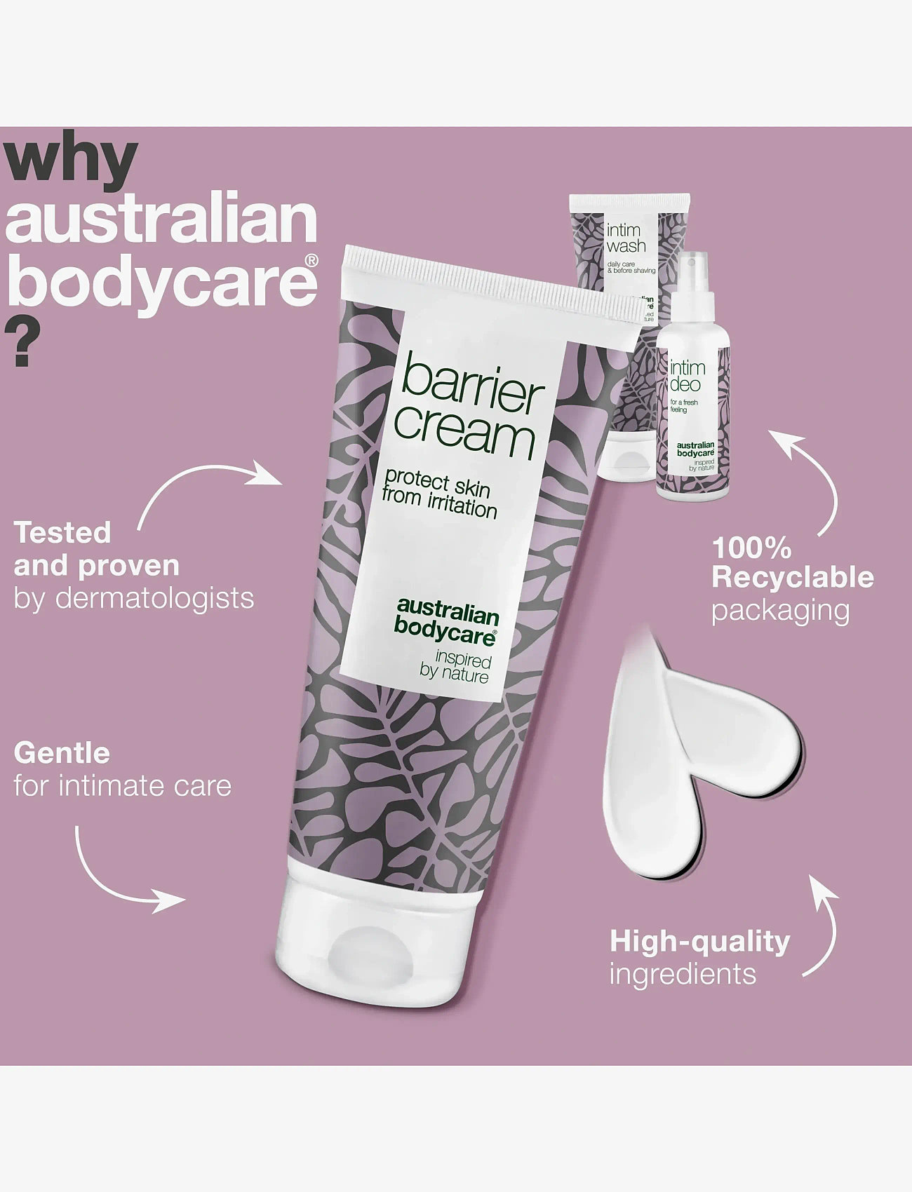 Australian Bodycare - 3 products - daily care of incontinence - tea tree oil - 3
