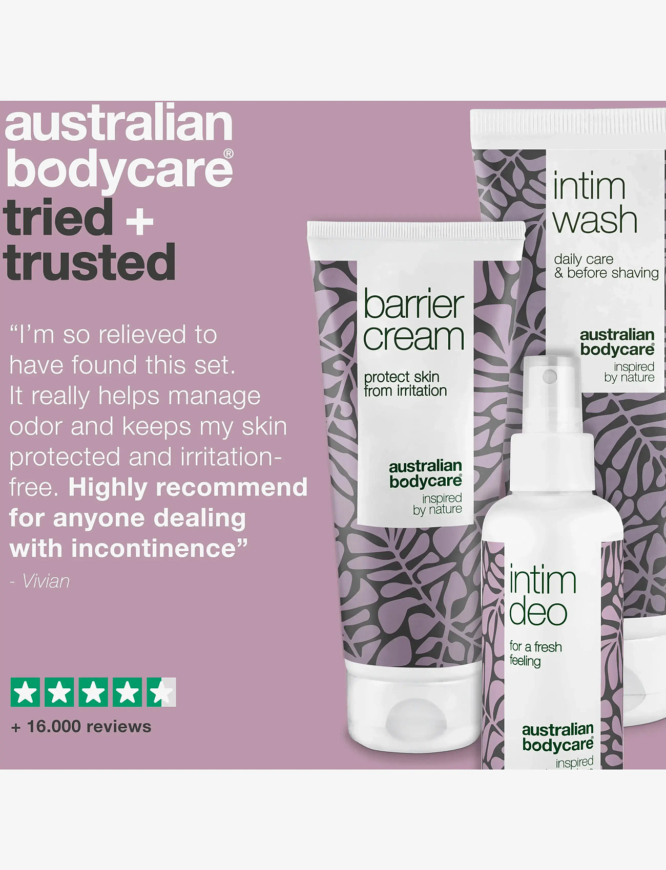 Australian Bodycare - 3 products - daily care of incontinence - tea tree oil - 4